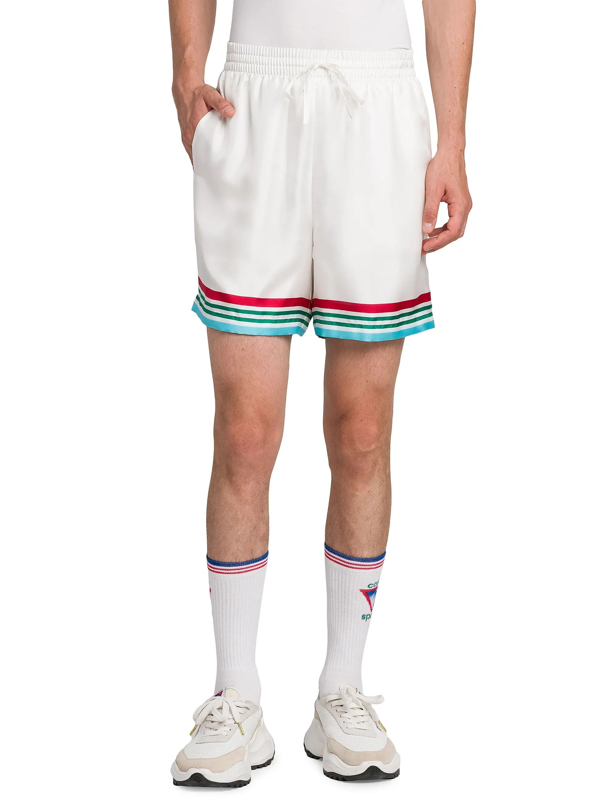 Casablanca os11x0725 Striped Silk Drawstring Track Shorts in Multicolor Size US 32 / EU 48 - 2 Thumbnail