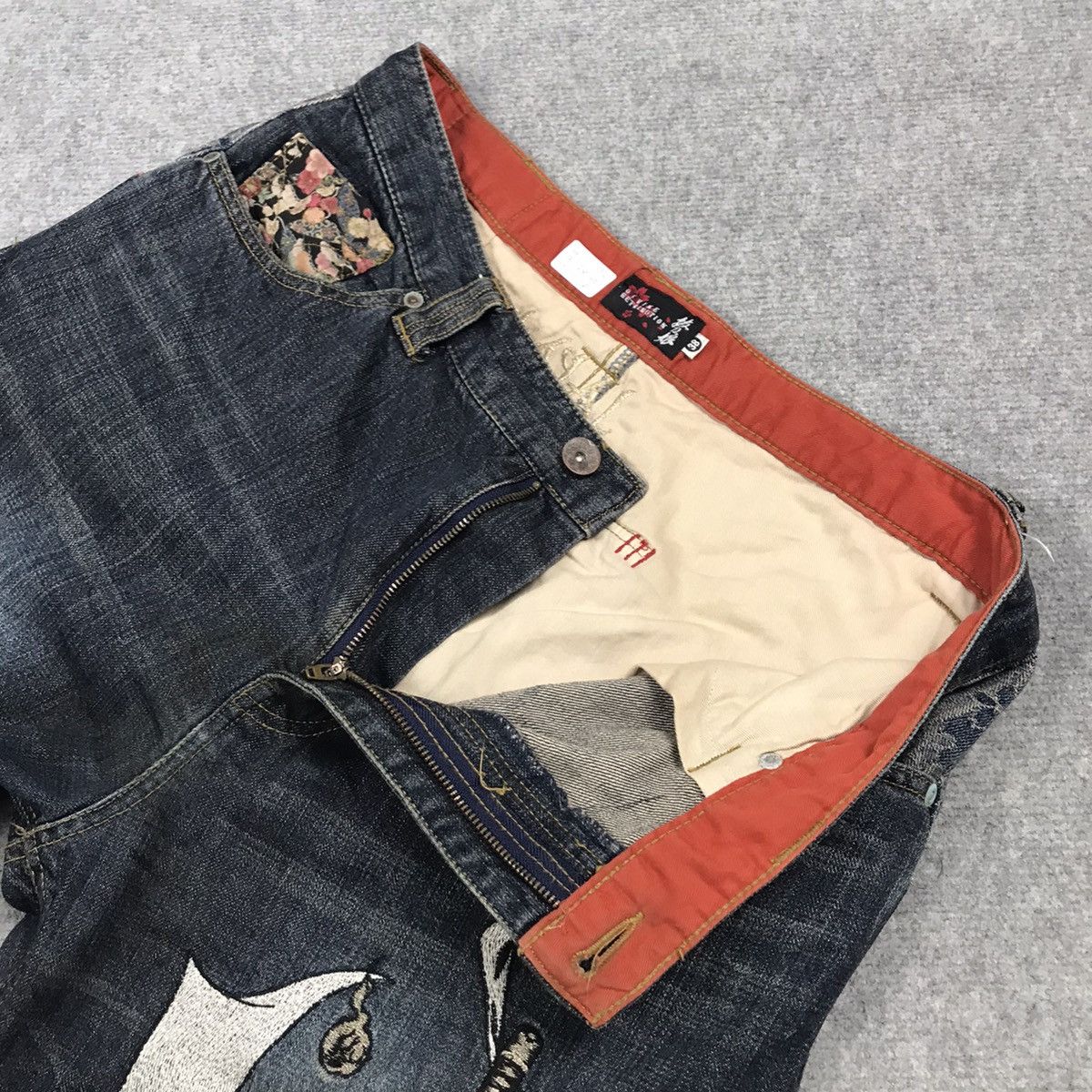 JAPANESE DENIM STYLE EMBROIDERY ART BAGGY PANTS