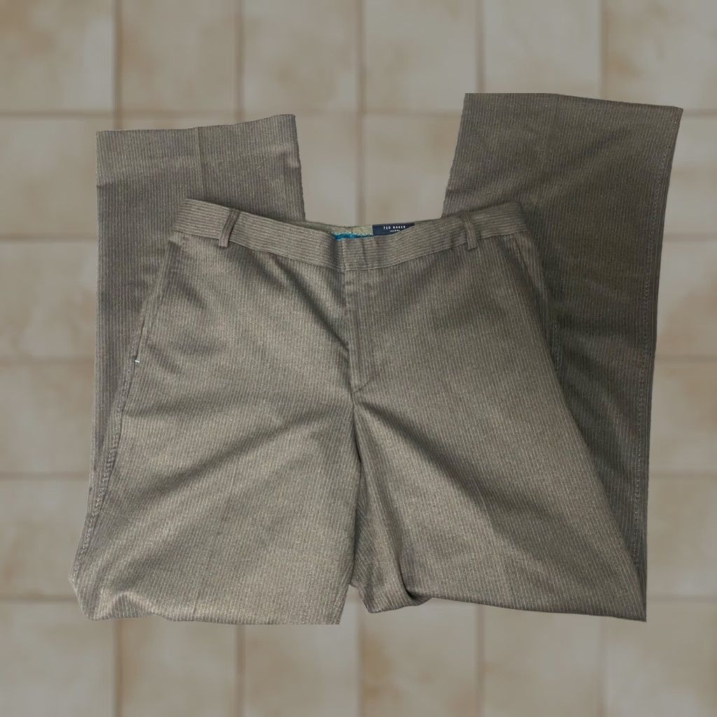Ted Baker Ted Baker London Pants Mens 36x34 Green Striped Wool Stretch Straight Knit Flat Front Zipper Chino Regular Inseam 34 Size US 36 / EU 52 - 1 Thumbnail