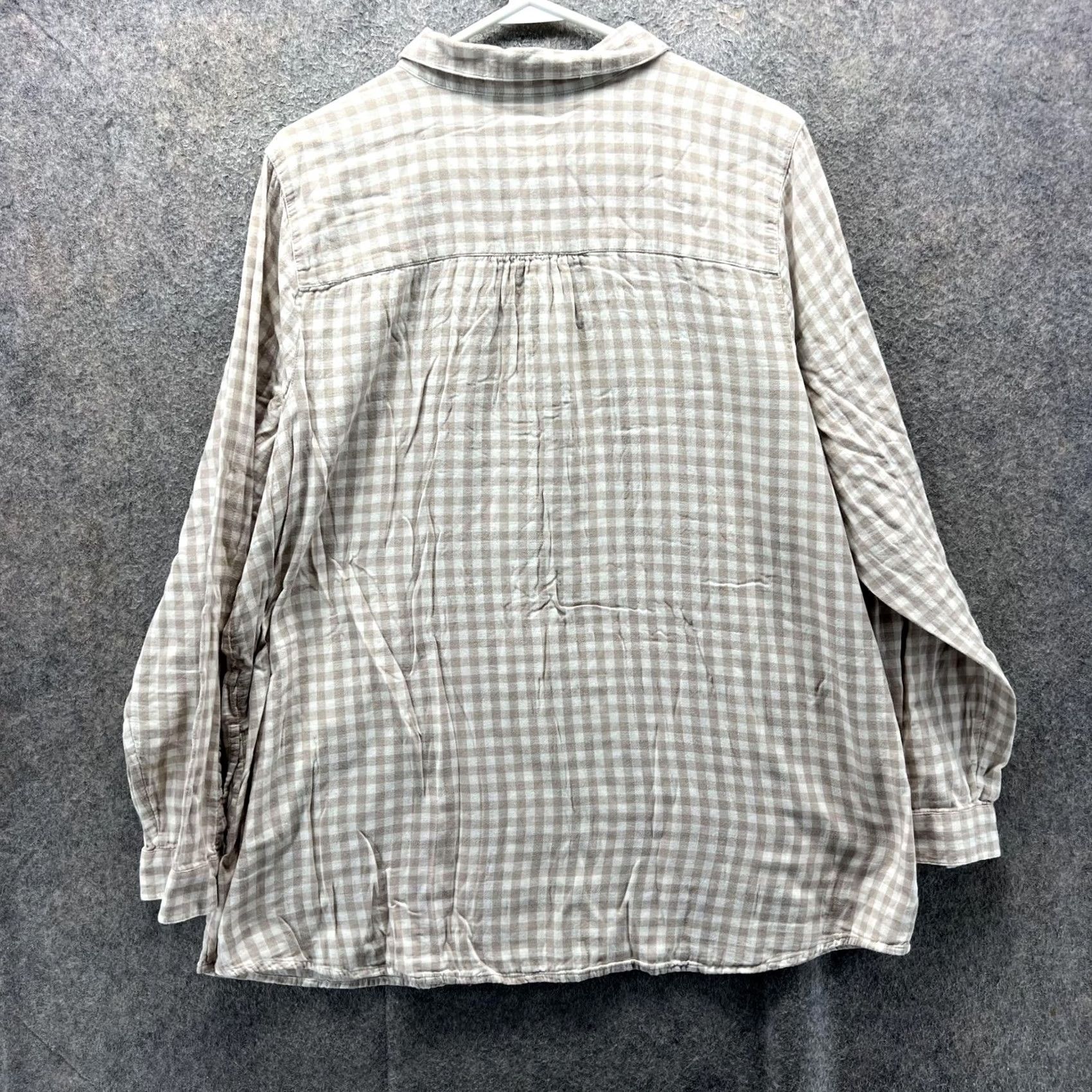 J. Jill J. Jill Shirt Womens XL Beige Check Button Front Tunic Blouse 100% Cotton Size XL / US 12-14 / IT 48-50 - 2 Thumbnail