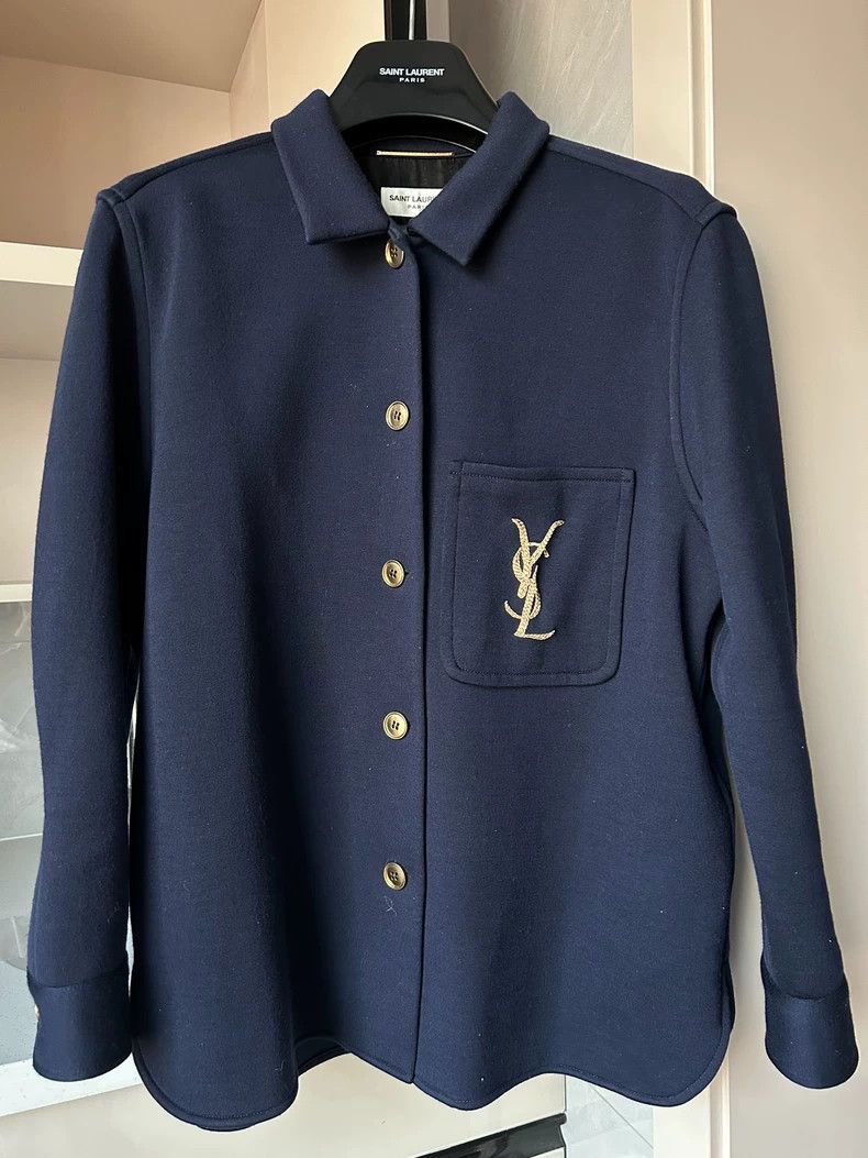 Yves Saint Laurent Saint Laurent 21ss gold thread YSL logo embroidered navy bl Size M / US 6-8 / IT 42-44 - 1 Thumbnail