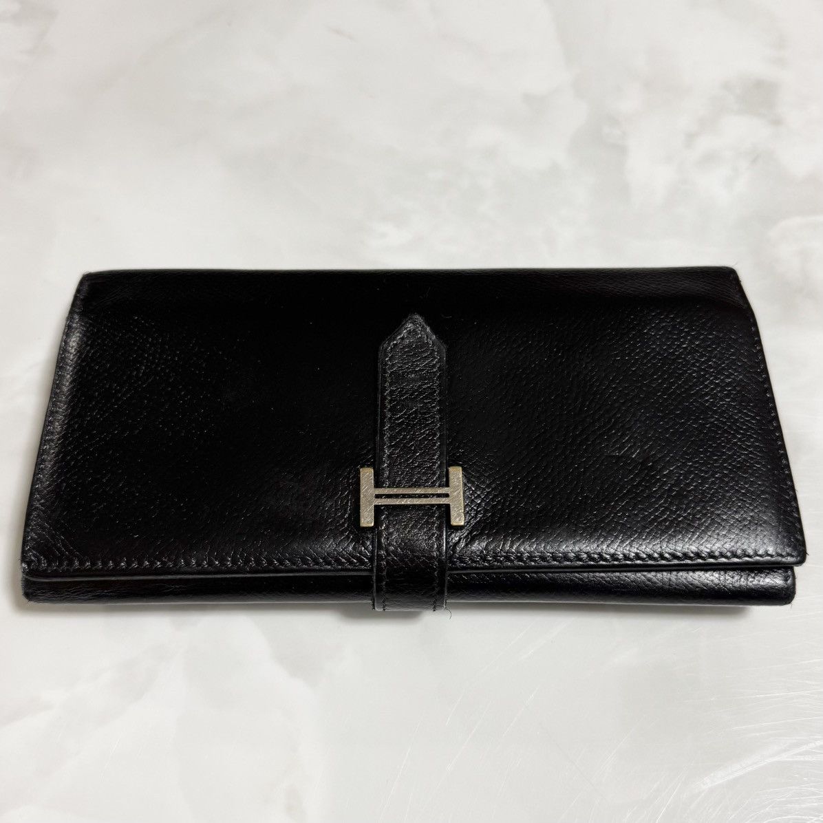Hermes Bearn □J stamp 10 card pockets Tri-fold long wallet