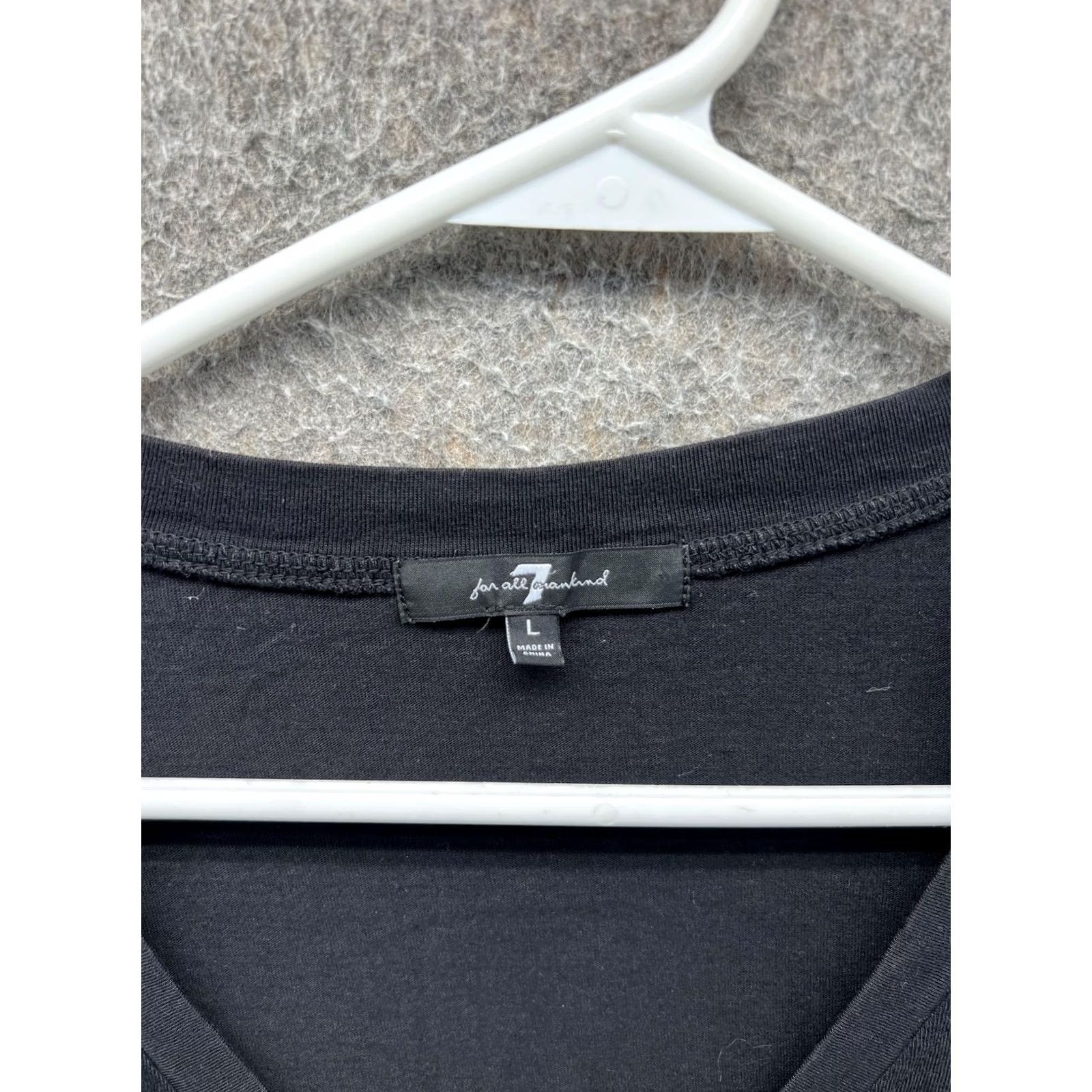 7 For All Mankind 7 For All Mankind Shirt Womens Large Black V Neck Puff Short Sleeve Jersey Top Size L / US 10 / IT 46 - 2 Thumbnail