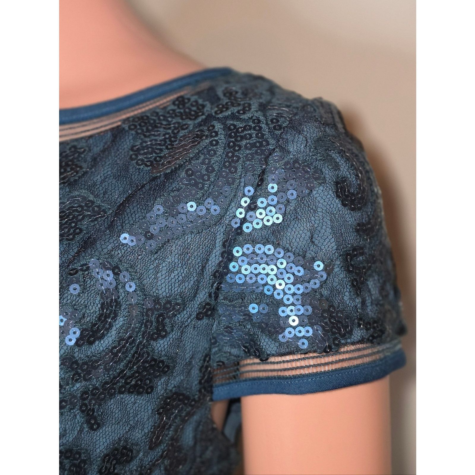 Tadashi Shoji Tadashi Shoji Navy Sequin Lace Fit-and-Flare Dress 14 Size L / US 10 / IT 46 - 10 Thumbnail