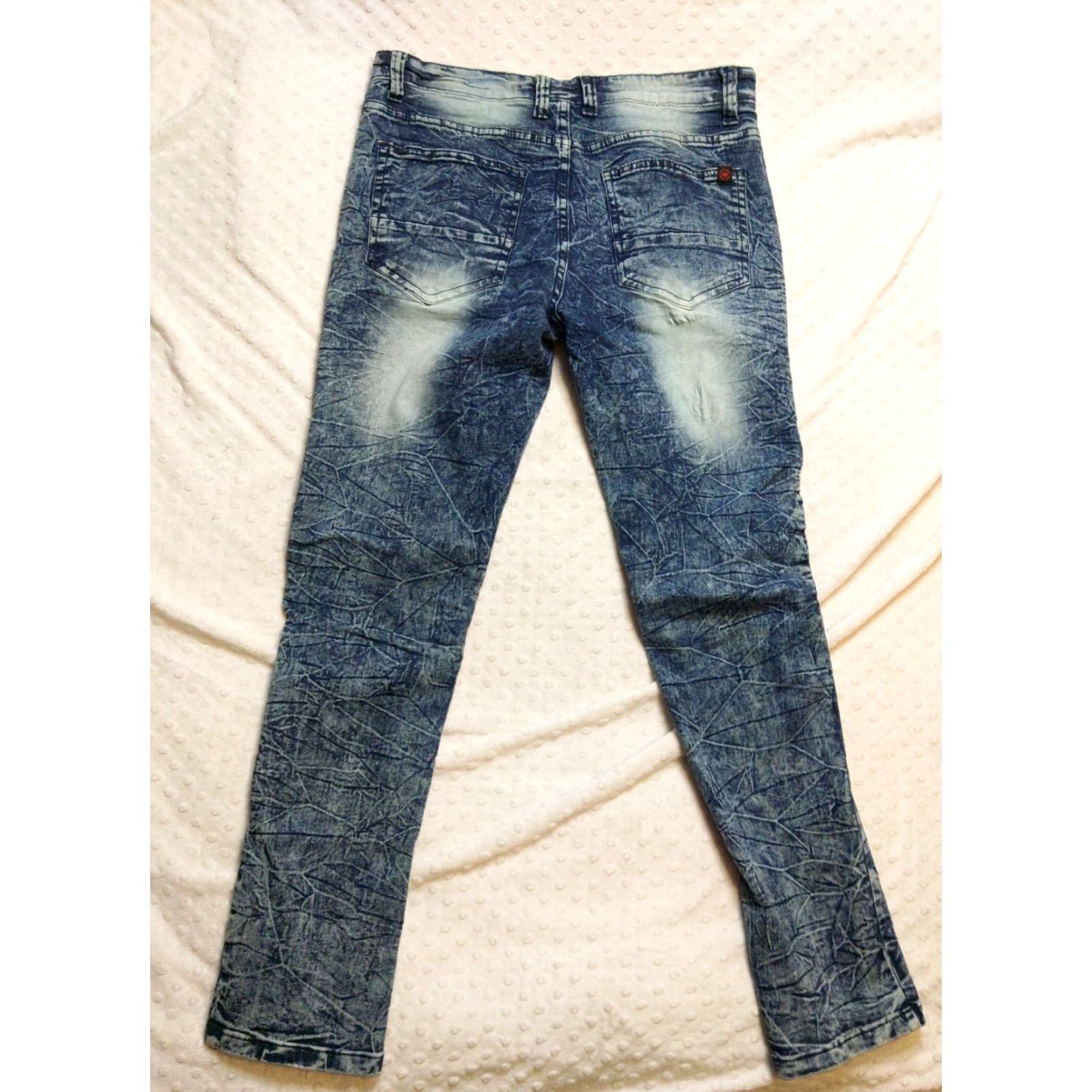Vintage Mecca Jeans Slim 34x32 Acid Wash Denim 5-Pocket Button Zipper Stretch Fit Mens Blue Vintage 90s Hip Hop Biker Style Size US 34 / EU 50 - 7 Thumbnail