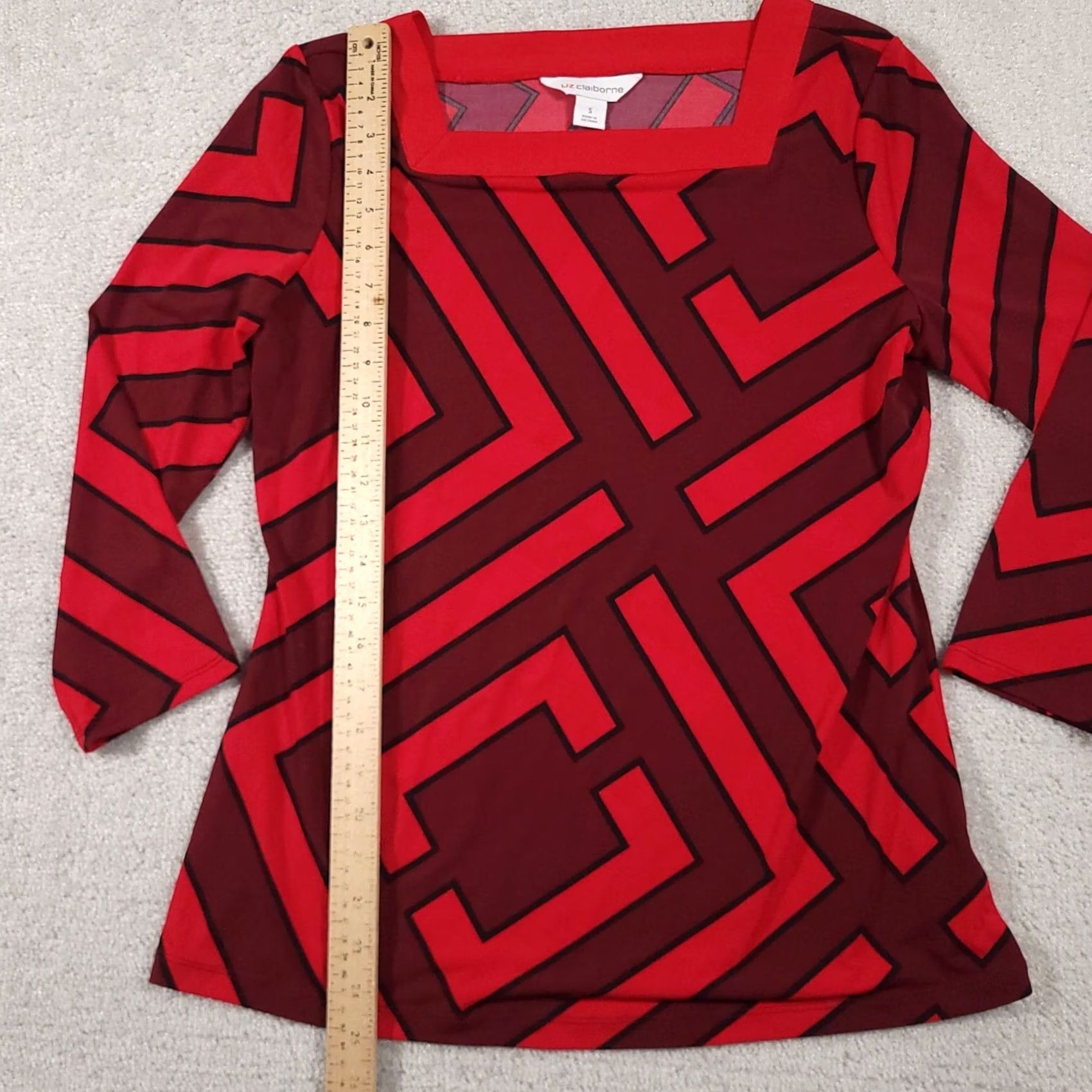 Liz Claiborne Liz Claiborne Shirt Womens Small Red Geometric Square Neck 3/4 Sleeves Blouse Size S / US 4 / IT 40 - 7 Thumbnail