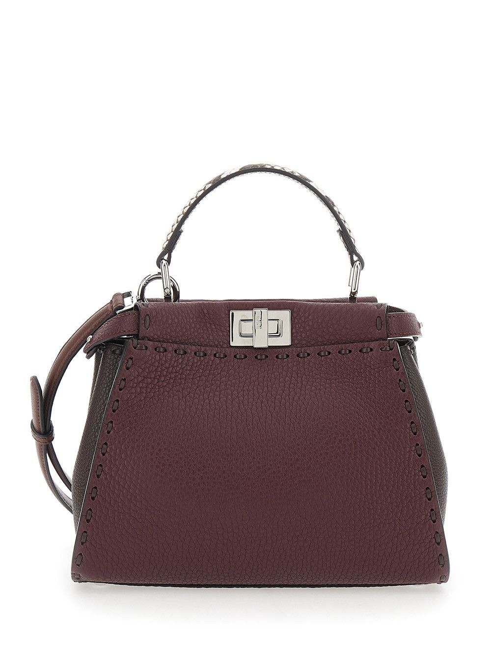 Fendi Bordeaux Peekaboo Tote Bag with Snakeskin Handle and Turn Lock Closure on Both Sides in Hammered Leather for Women Size ONE SIZE - 1 Thumbnail