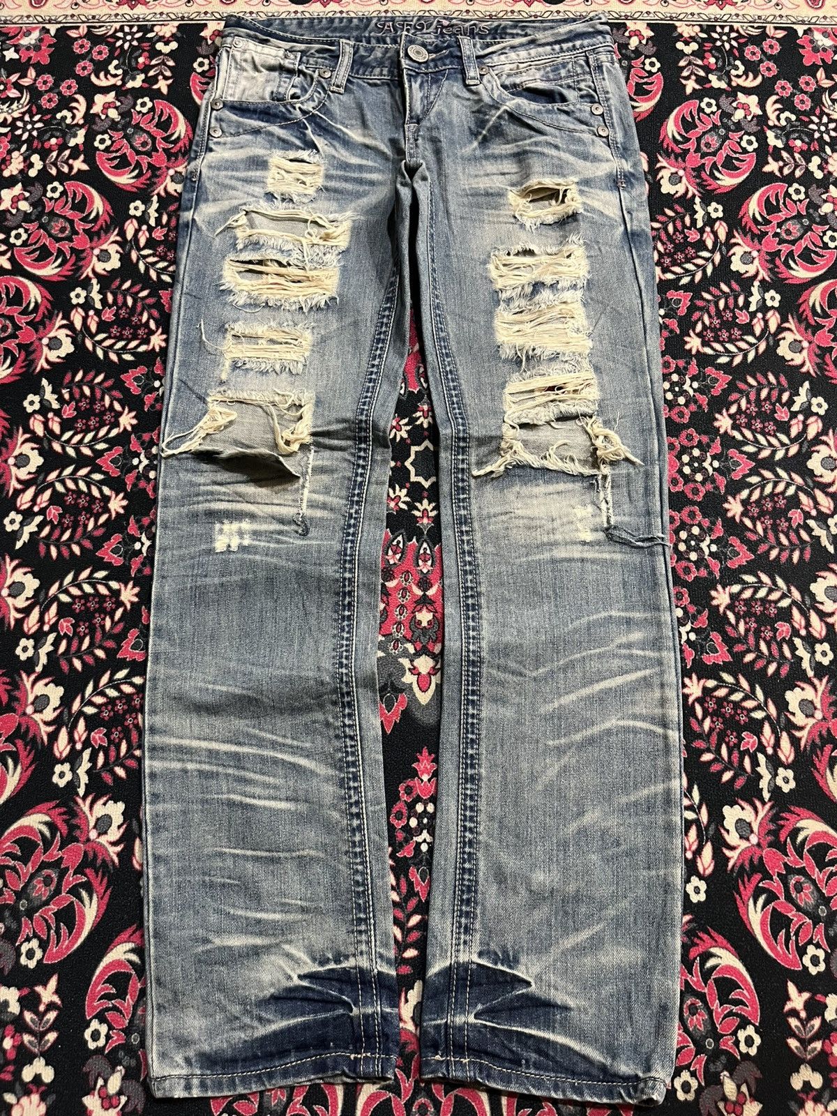 Japanese Brand Vintage Japanese Brand African Taro Trashed Blue Washed Jean Size 29" - 1 Thumbnail