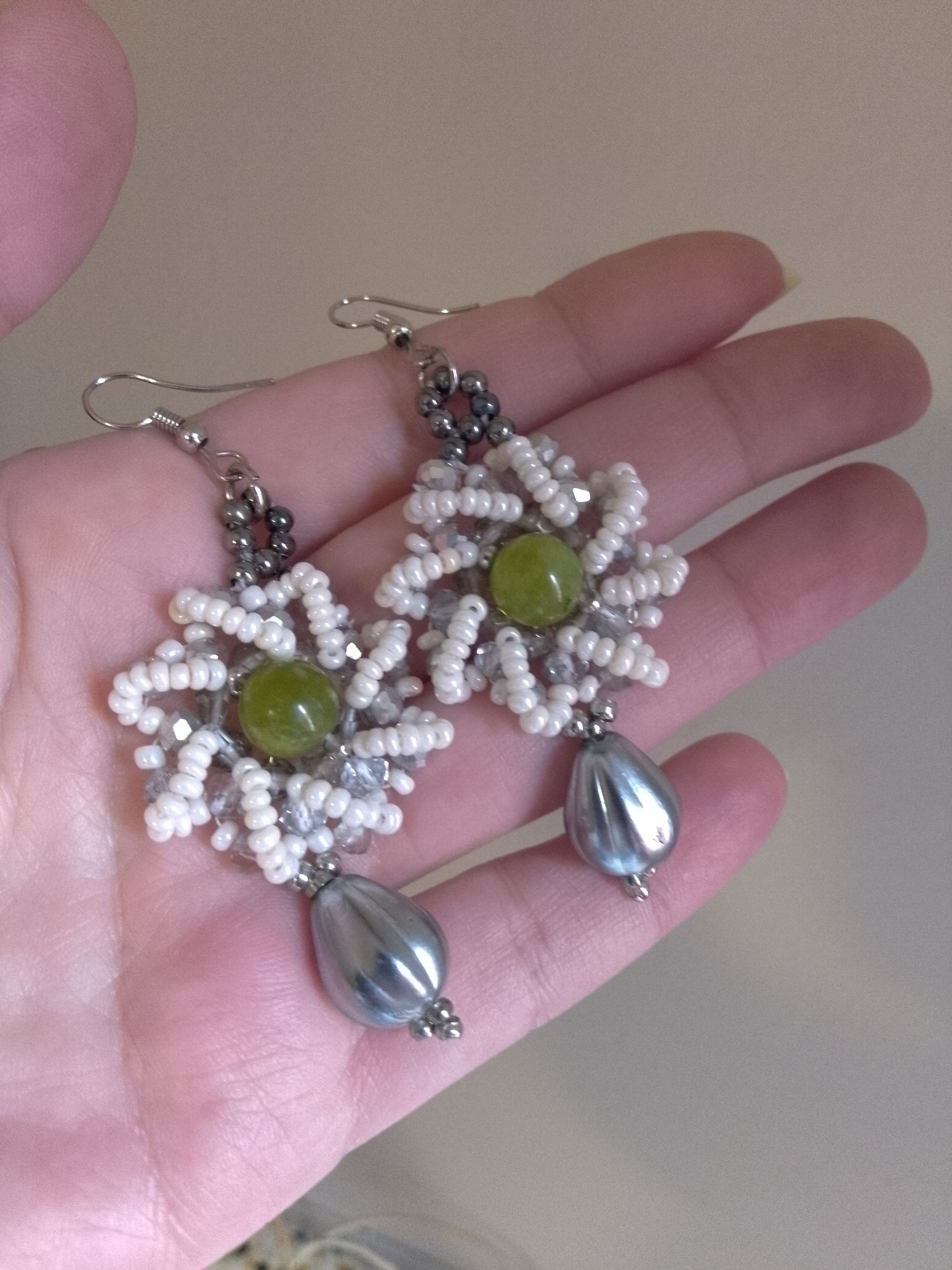 Handmade Earrings. Vintage Style Green Jade Gemstones Chakra Size ONE SIZE - 3 Thumbnail