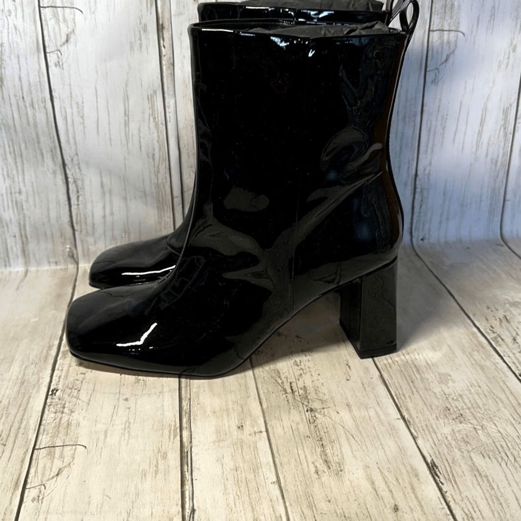 Good American GOOD AMERICAN Bootie Women 8 Black Patent Leather Square Toe Boxed Heel 3" Faux Leather Square Toe Boots Women's Shoes Size US 8 / IT 38 - 4 Thumbnail