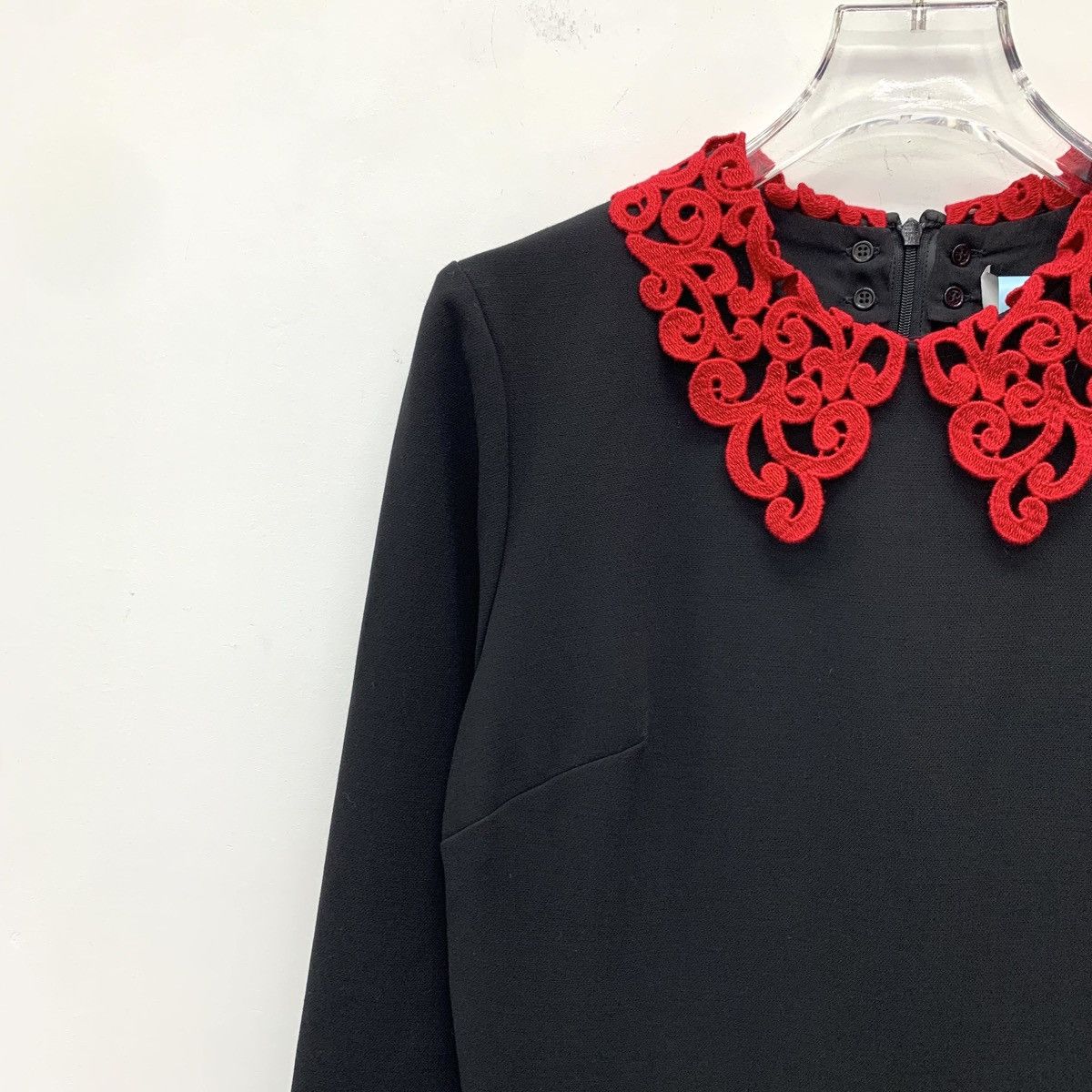 Sandro Sandro Black Lace Trim Lapel Long Sleeve Dress K26WX Size S / US 4 / IT 40 - 3 Thumbnail