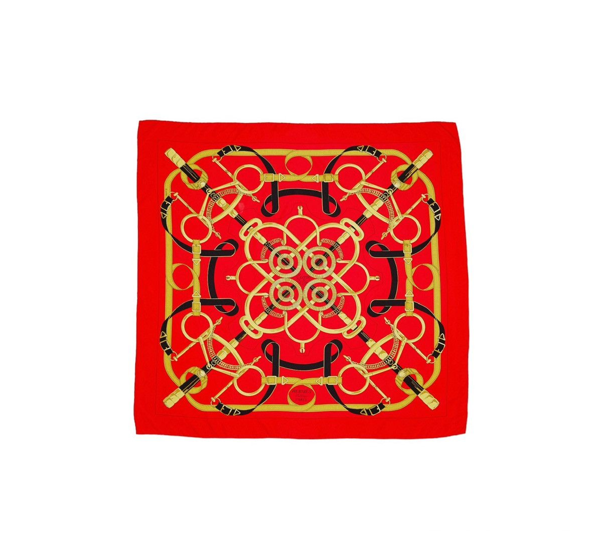 image of Hermes Carre 90 "eperon D'or" Silk Scarf Shawl in Black Red, Women's