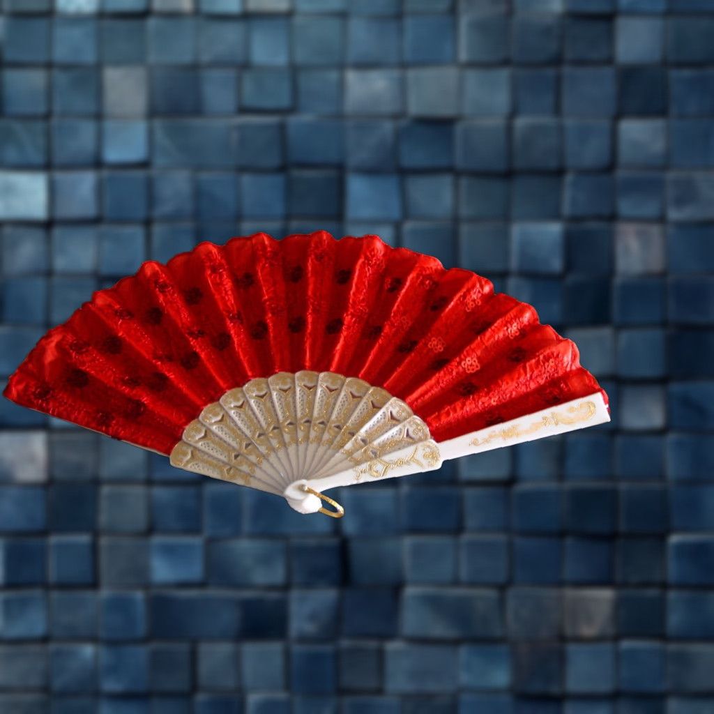 Vintage SMALL HAND FAN with FLOWER SEQUINS - RED - 16 INCHES - Decorative Accessory Size ONE SIZE - 1 Thumbnail