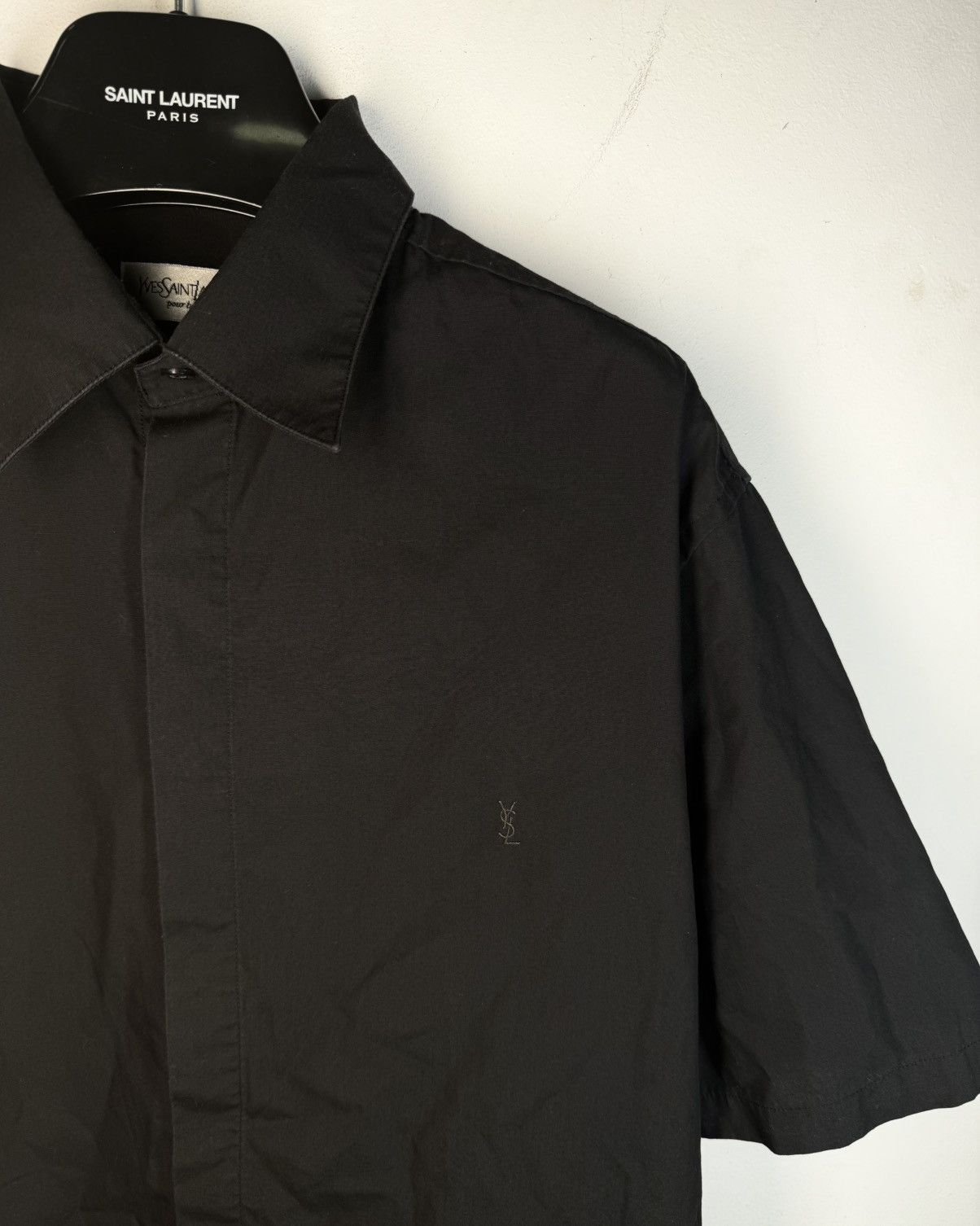 Yves Saint Laurent Black YSL Shirt Button Up Short Sleeve Vintage Collar y2k Size US L / EU 52-54 / 3 - 1 Thumbnail