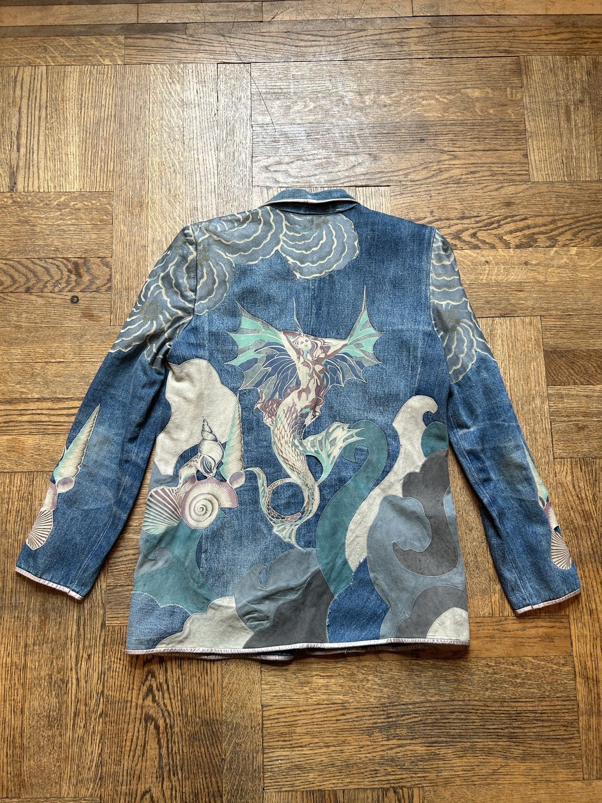 Roberto Cavalli 1970s Mermaid Patchwork Leather and Denim Blazer Size US S / EU 44-46 / 1 - 1 Thumbnail