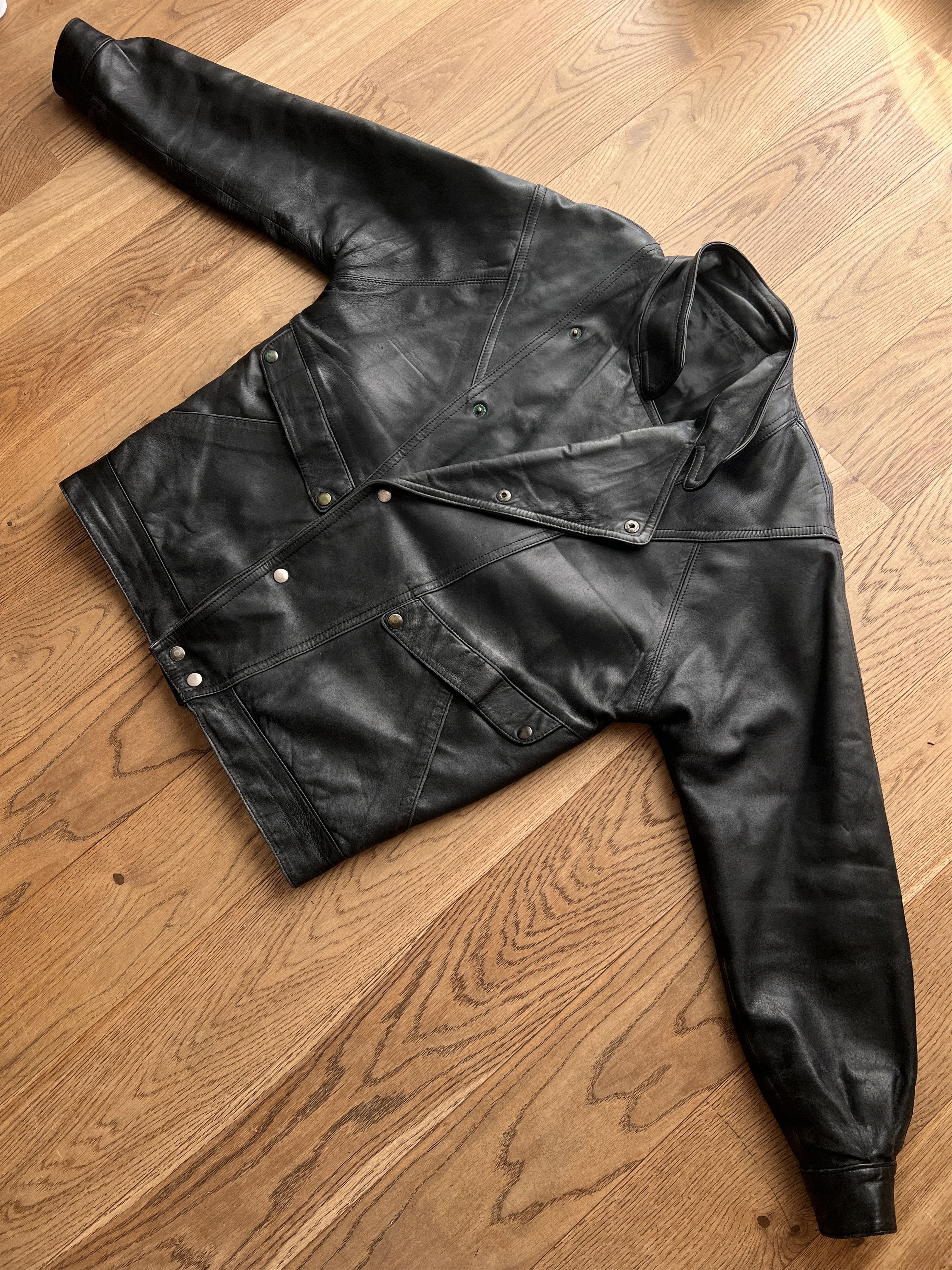 If Six Was Nine Rare Asymmetric rick owens type leather bomber racing jacket Size US L / EU 52-54 / 3 - 15 Thumbnail