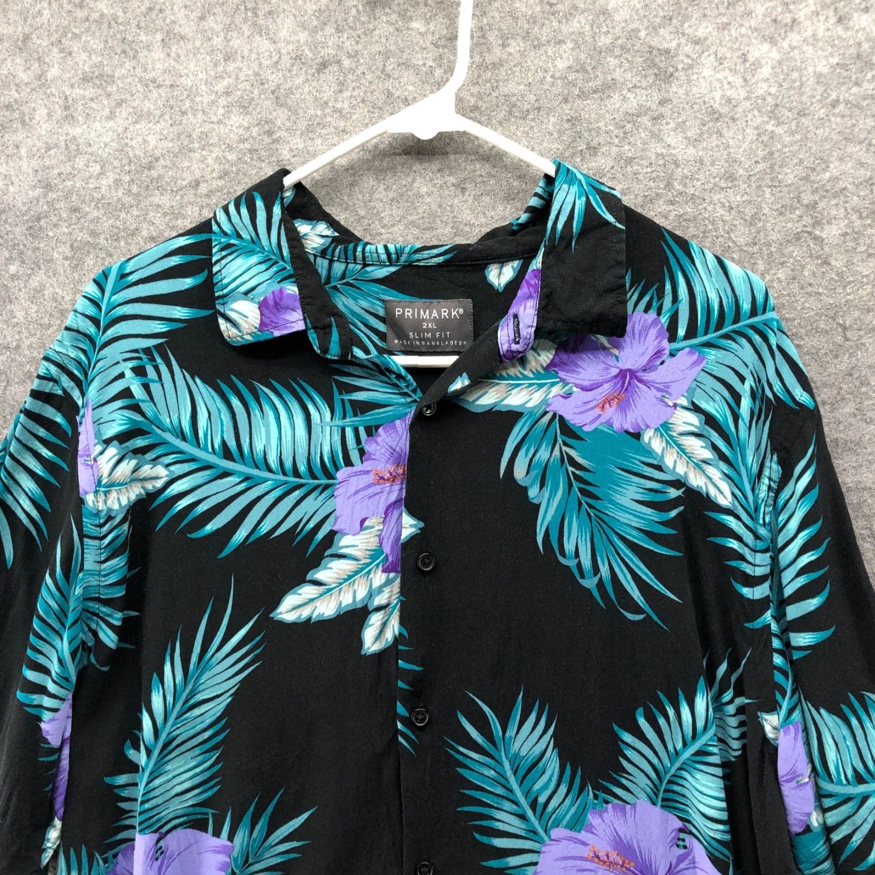 Primark Primark Hawaiian Shirt Mens 2XL Slim Fit Short Sleeve Button Up Black Green Palm Shirt Size US XXL / EU 58 / 5 - 6 Thumbnail