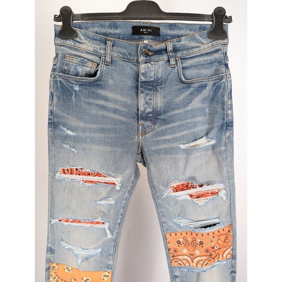 Amiri o1rshd1 Vintage Bandana Artpatch Jeans in Clay Indigo Size US 31 - 3 Thumbnail