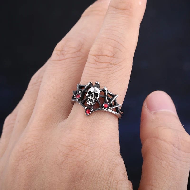 Jewelry × Vintage Skull With Red Stone Ring Size ONE SIZE - 6 Thumbnail