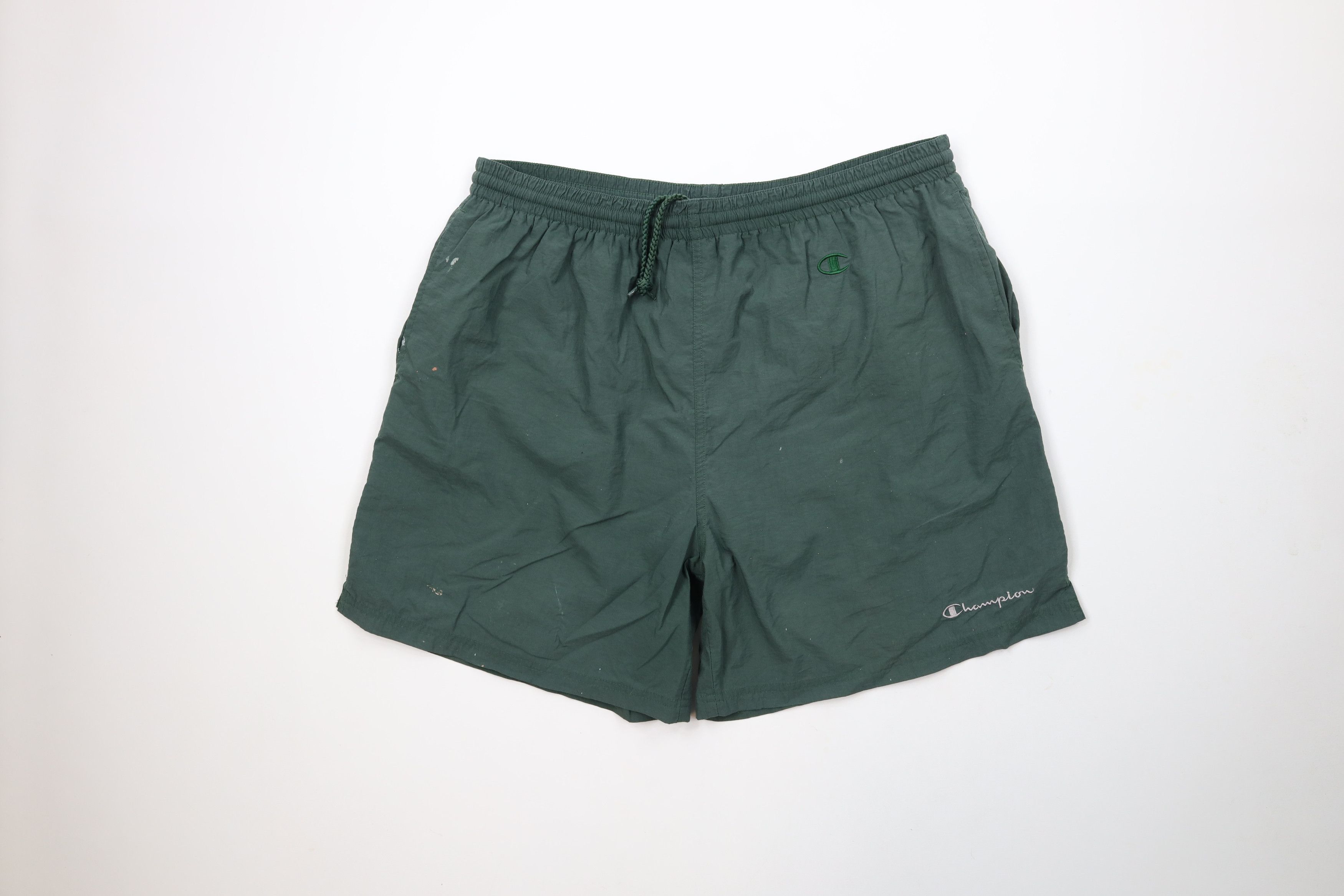 Champion × Vintage Vintage 90s Champion Spell Out Lined Shorts Baggies Green Size US 36 / EU 52 - 1 Thumbnail