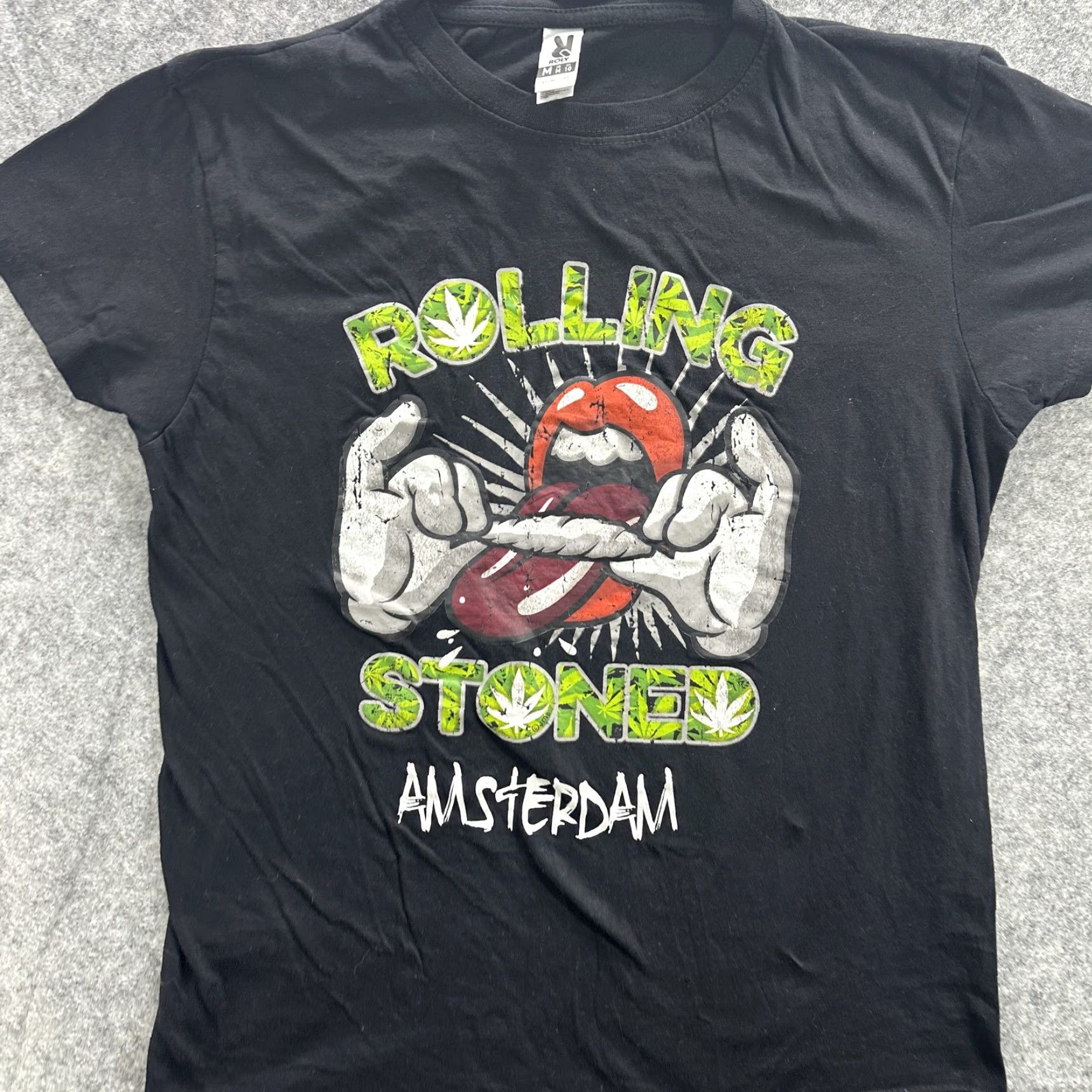 Vintage Rolling Stoned Amsterdam Shirt Mens Medium Black Graphic Rock Novelty Size US M / EU 48-50 / 2 - 2 Thumbnail