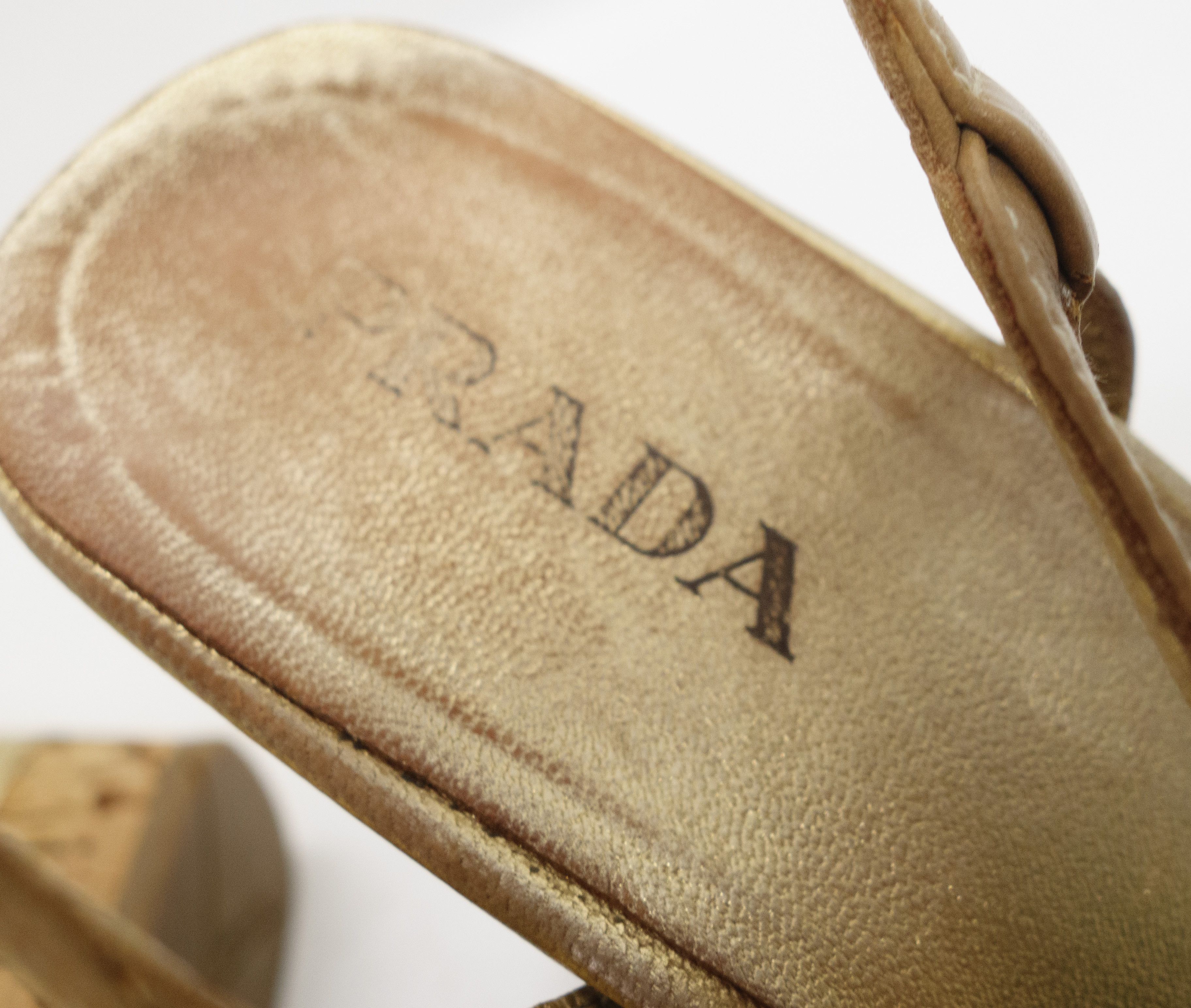 Prada 00s Metallic Cork Wedge Strappy Peep Toe Heels y2k Size US 9 / IT 39 - 9 Thumbnail