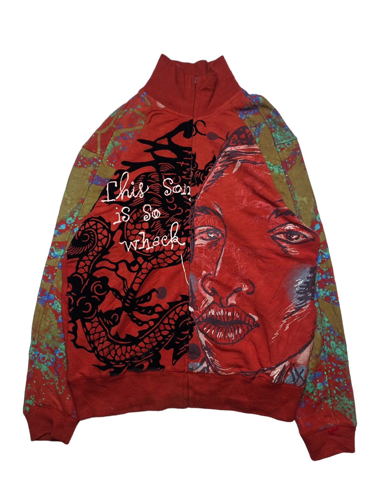 image of 2000S Custo Barcelona - Printed Face Track Top in Red, Men's (Size Large)