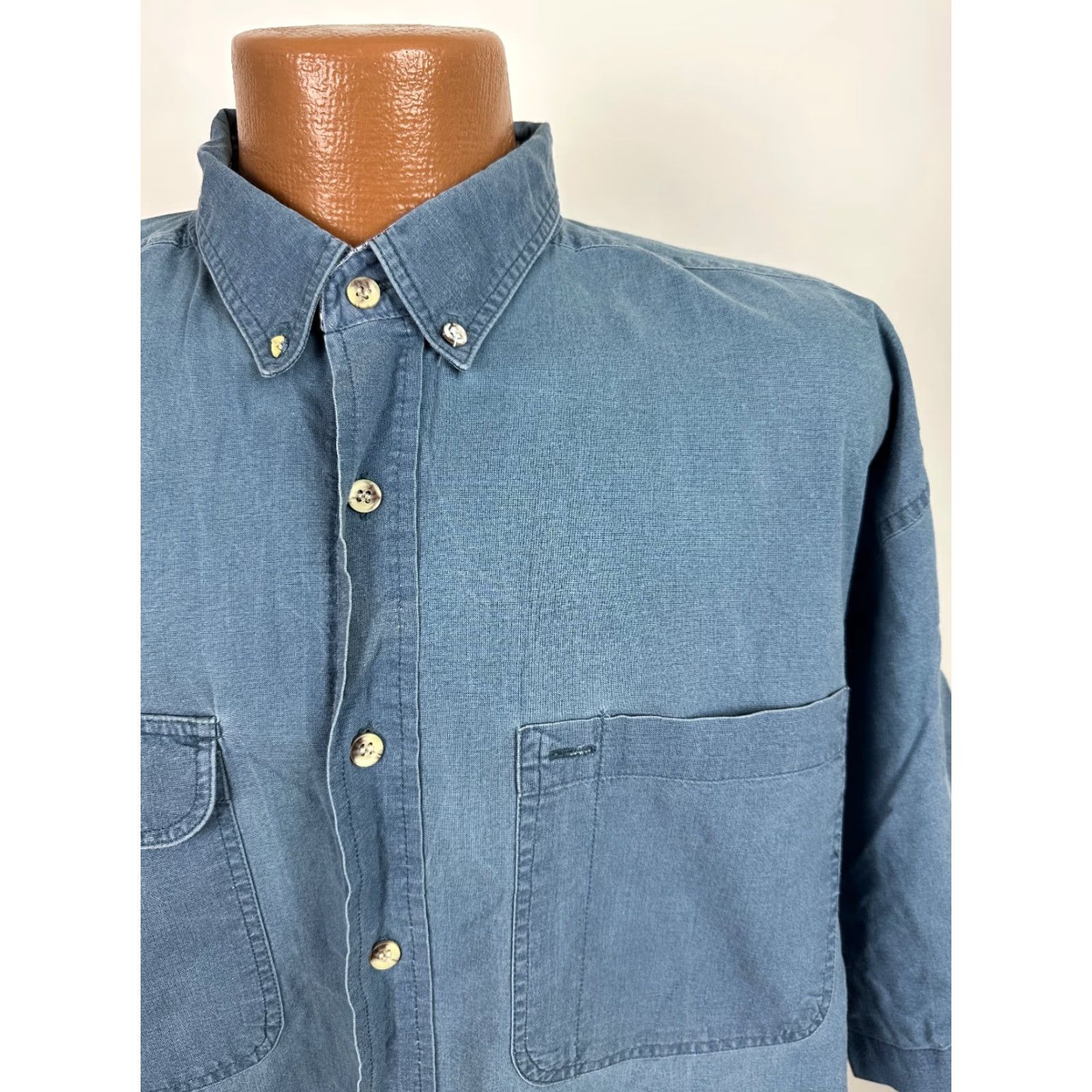 Vintage VINTAGE Blueprint Shirt Men XL Button-Up 90s Grunge Cotton Blue Short Sleeve - Casual Workwear Mens Size US XL / EU 56 / 4 - 2 Thumbnail