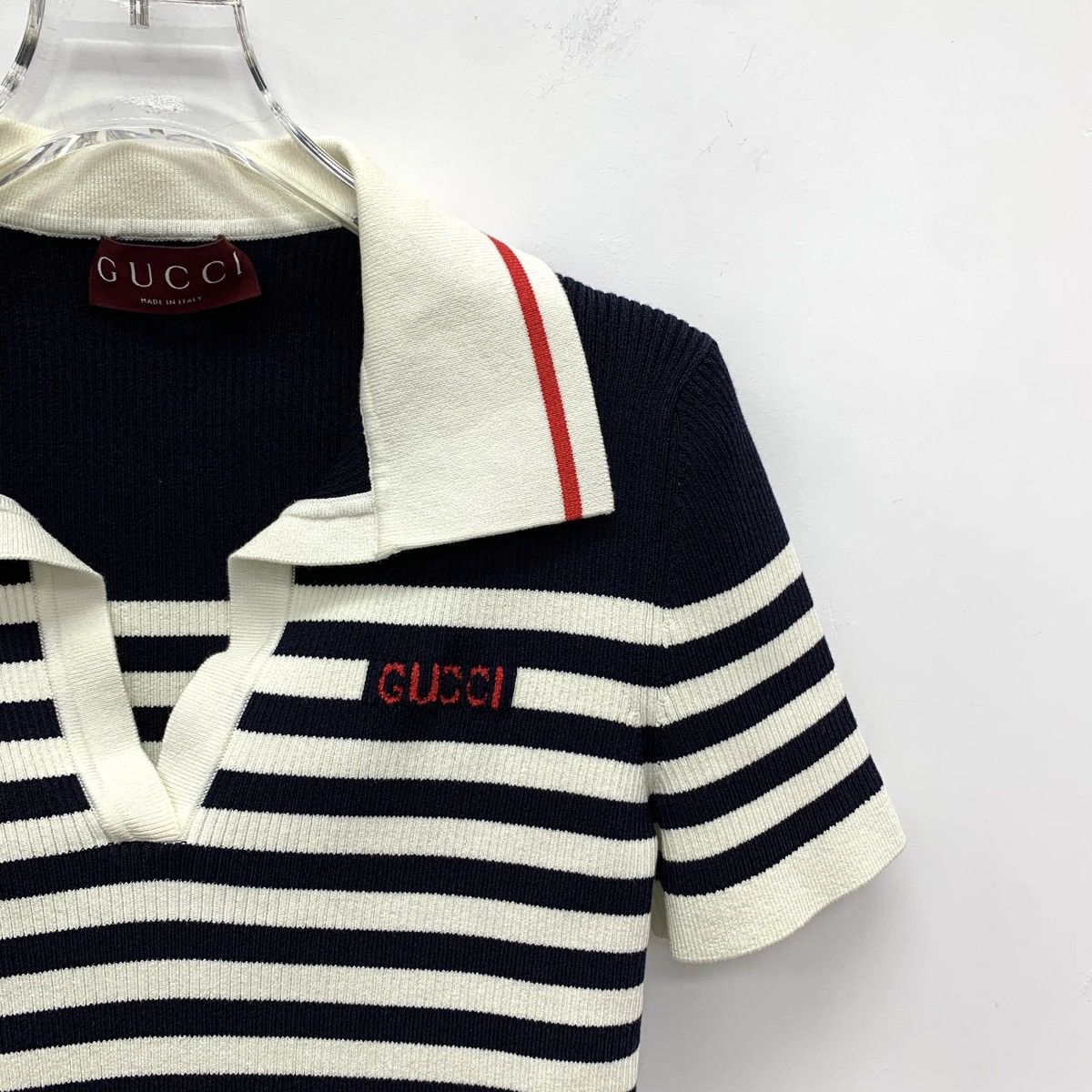 Gucci Gucci Logo Striped Collared Short Sleeve Knit Top K26WX Size M / US 6-8 / IT 42-44 - 3 Thumbnail