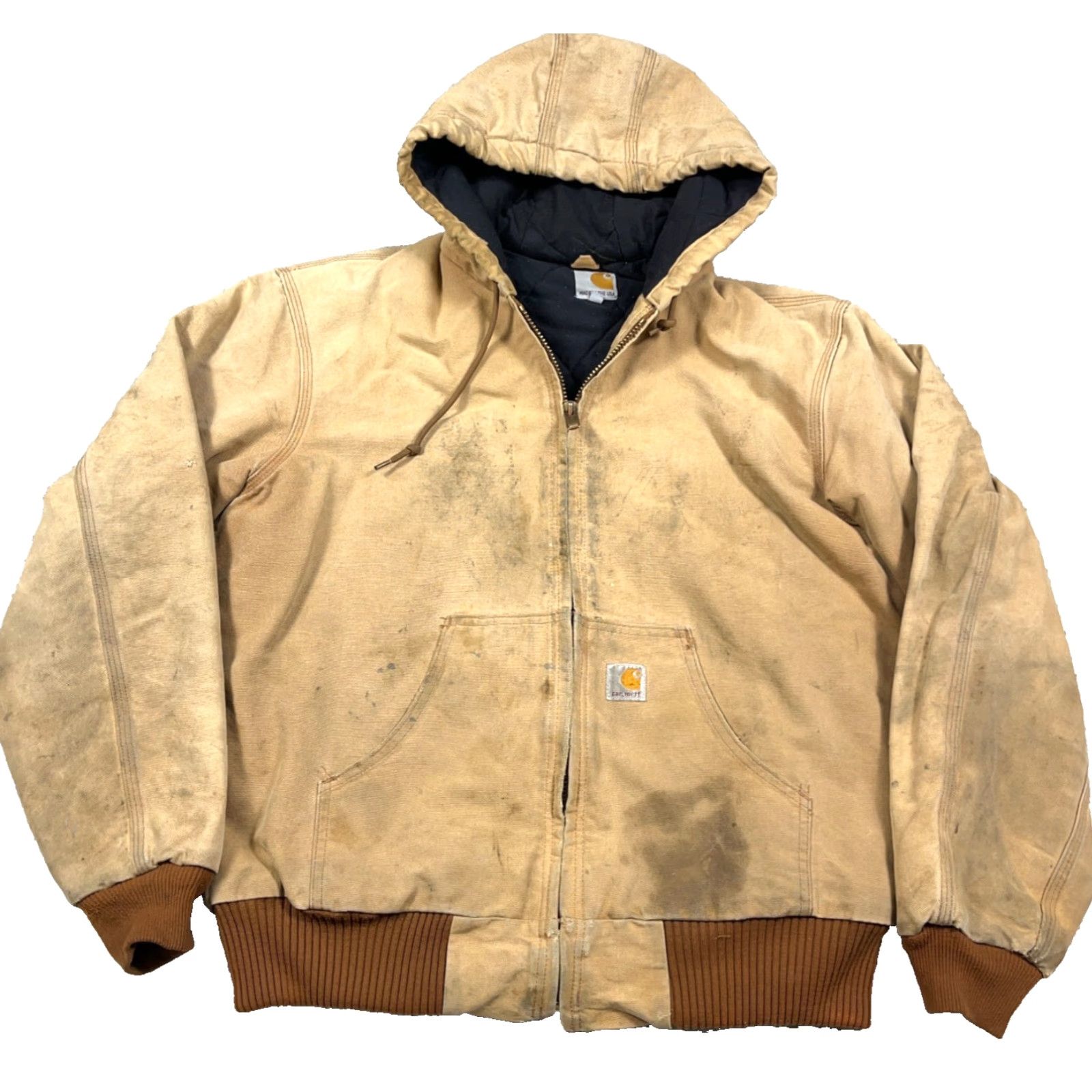 Carhartt VINTAGE Carhartt Jacket J140 Mens M Brown Canvas Union USA Distressed Thrashed Bomber Hooded Mid-Length Winter Fall Spring Size US M / EU 48-50 / 2 - 2 Thumbnail