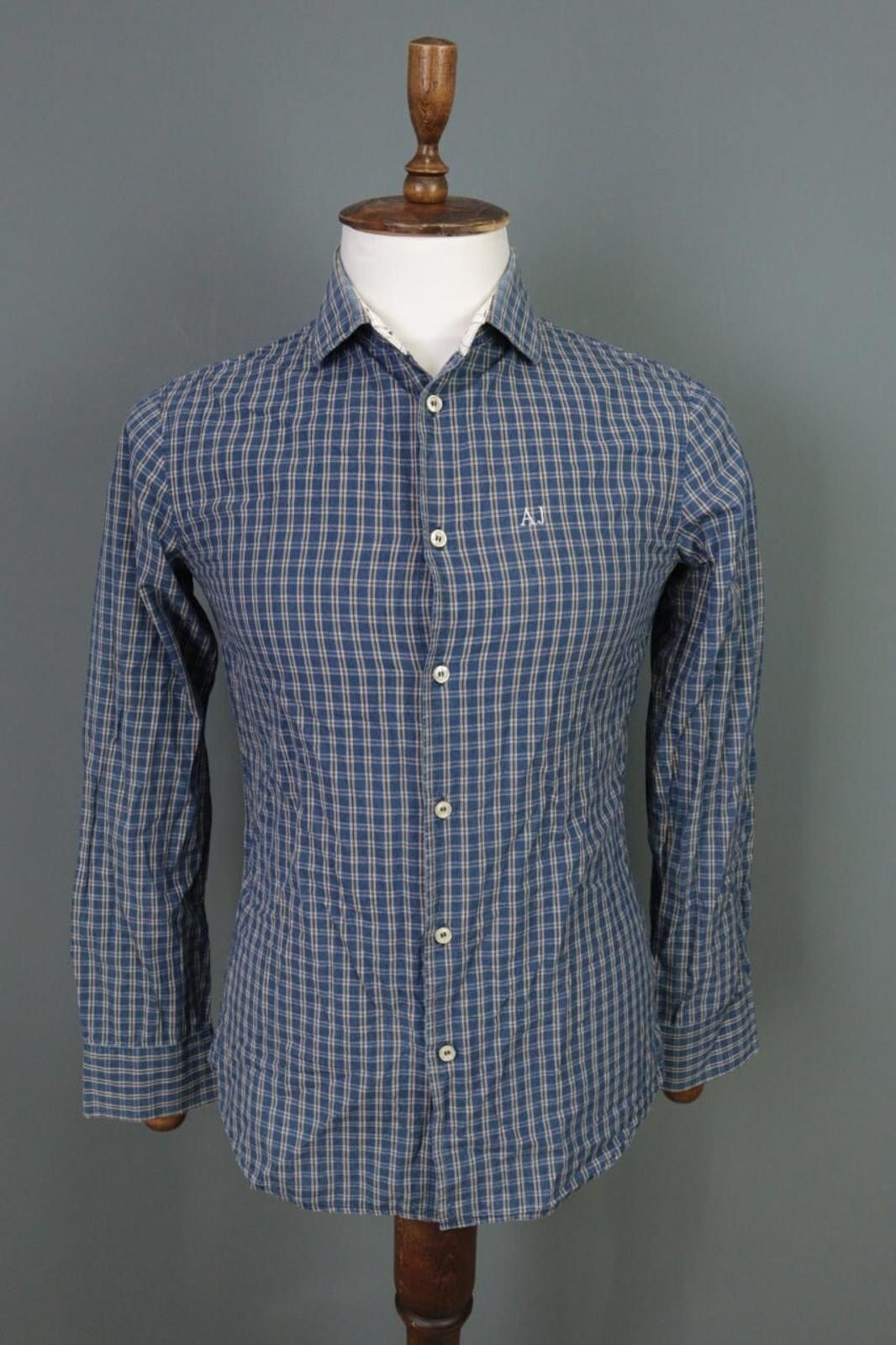 Armani Collezioni Armani Jeans Slim Fit Blue Check Button Down Shirt Size M Size US M / EU 48-50 / 2 - 1 Thumbnail