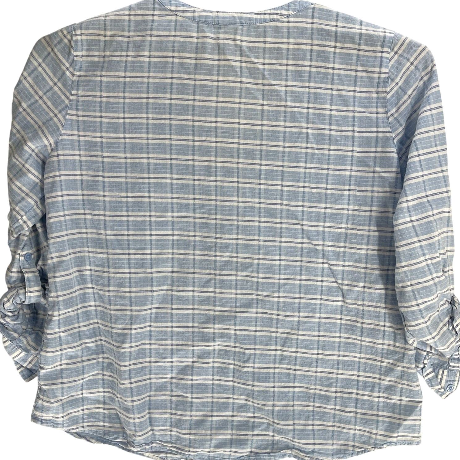 Faded Glory Faded Glory Blouse Blue White Plaid 2XL 100% Cotton V-Neck Tunic Shirt Womens Casual Size XXL / US 16-18 / IT 52-54 - 3 Thumbnail