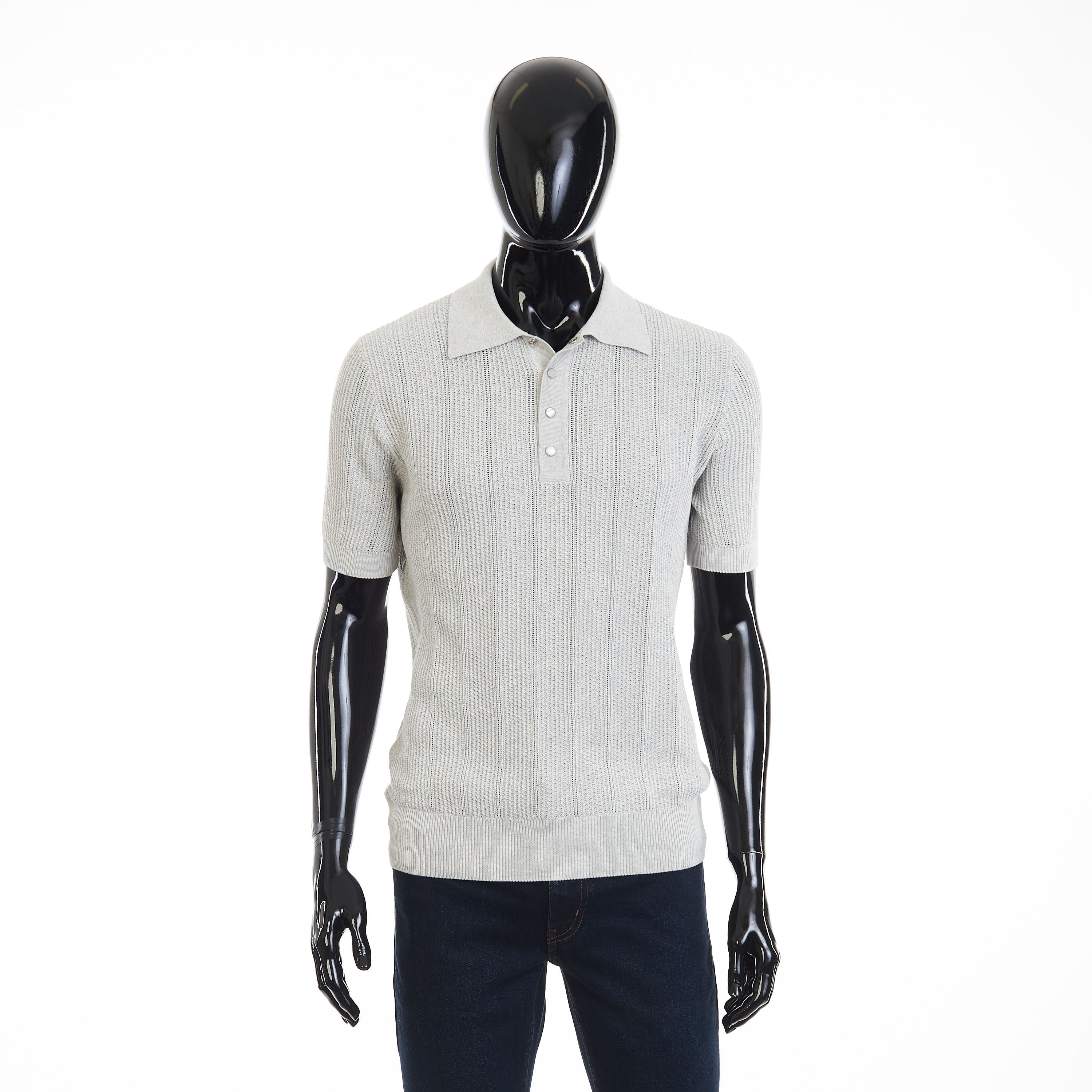 Brunello Cucinelli Textured Rib Knit Polo - Light Grey Cotton Size US XXL / EU 58 / 5 - 9 Thumbnail