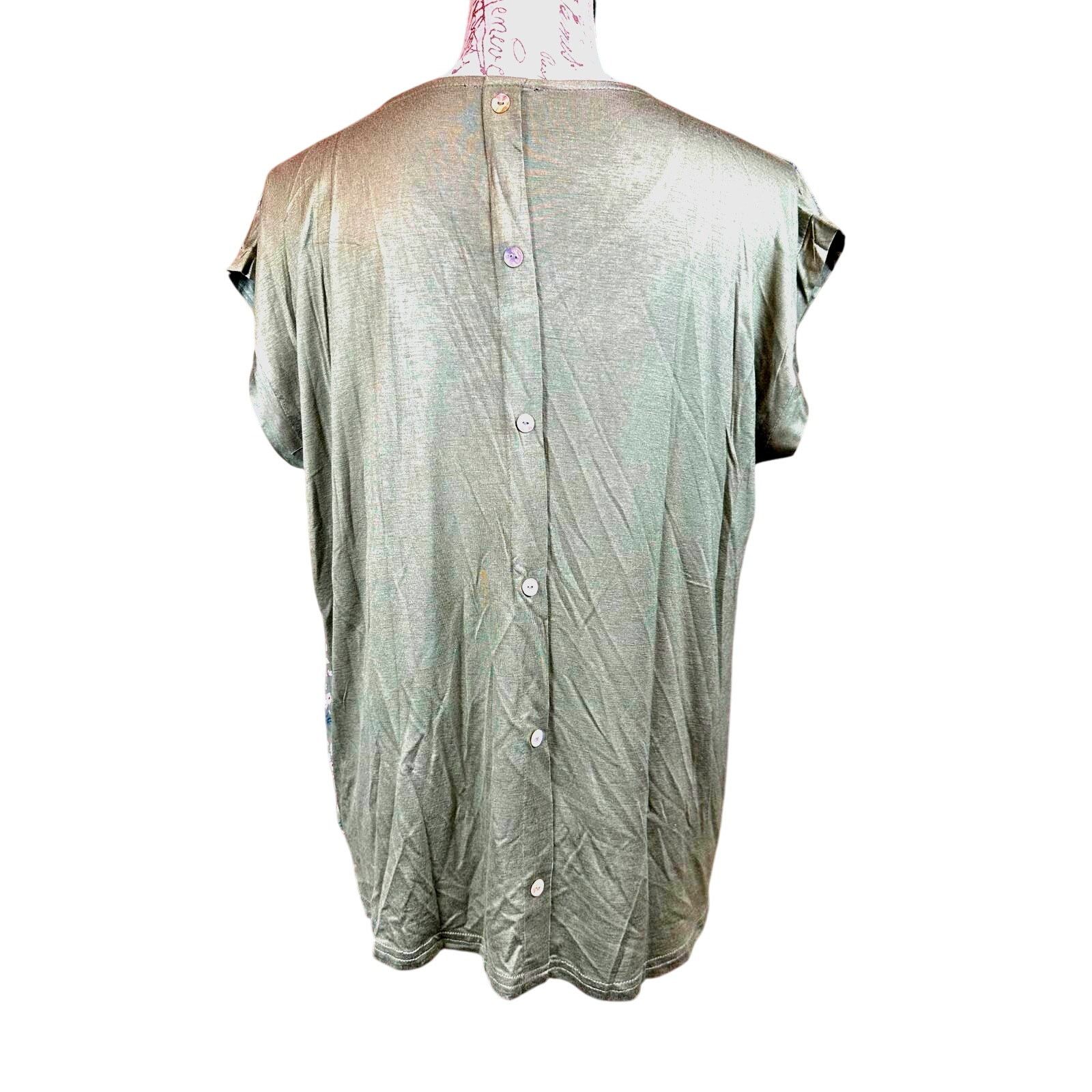 Other Papermoon Floral Front/Solid Button Back Blouse Green M Size M / US 6-8 / IT 42-44 - 5 Thumbnail