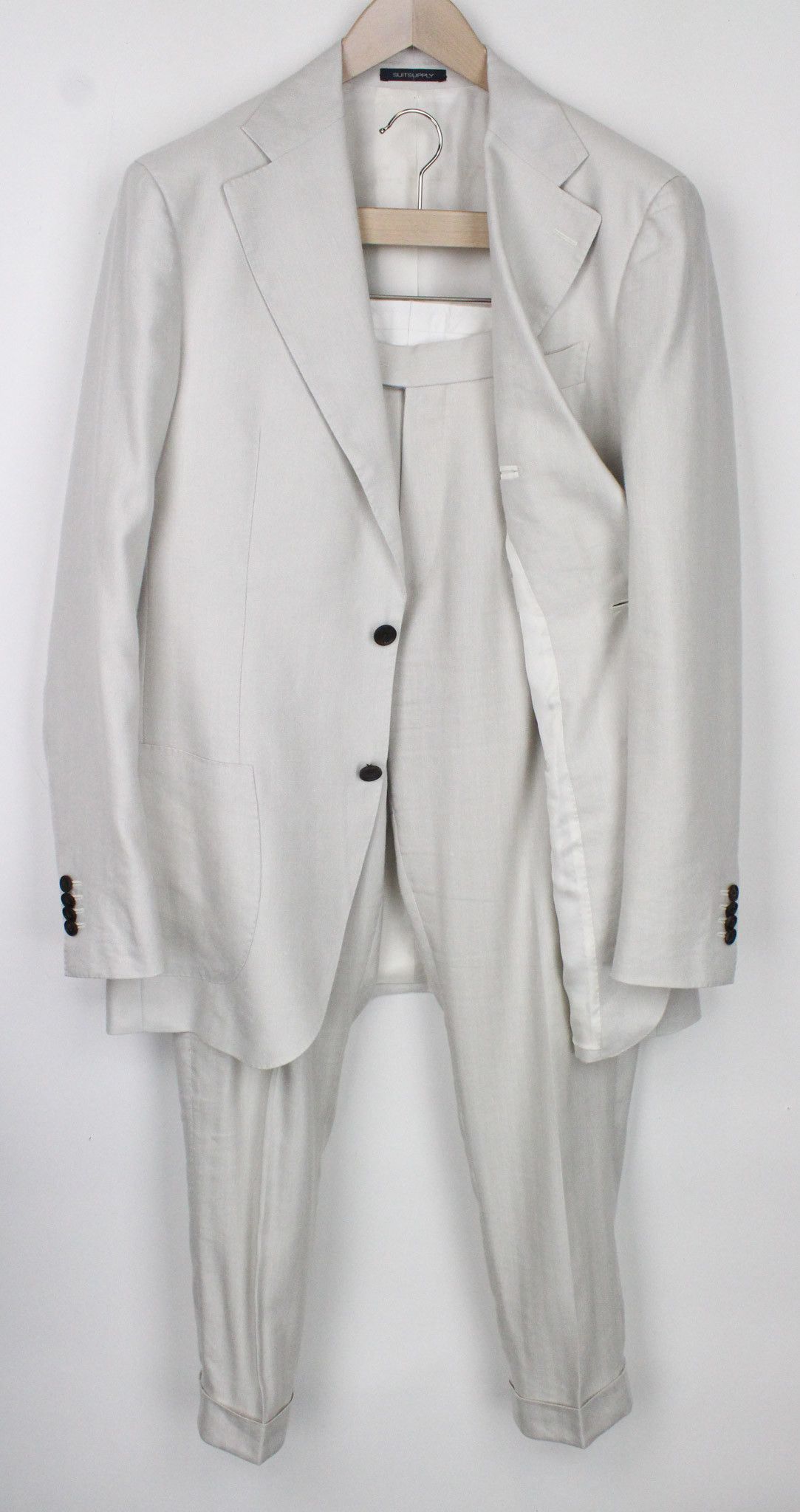 image of Suitsupply La Spalla Uk40L Beige Herringbone Linen Silk Suit 72260, Men's