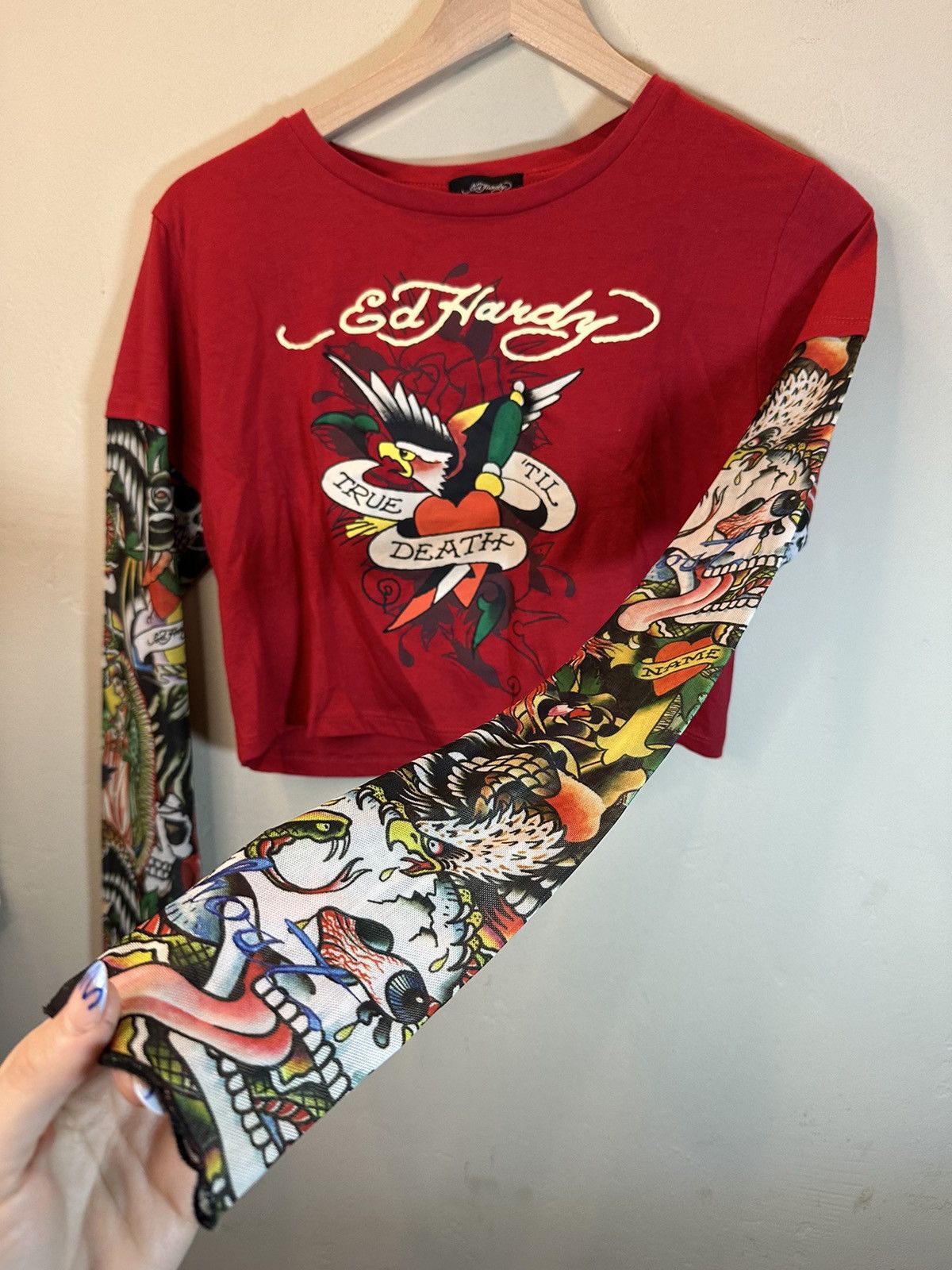 Ed Hardy RARE New Ed Hardy Layered Tattoo Sleeve True Til Death Shirt Size XL / US 12-14 / IT 48-50 - 2 Thumbnail