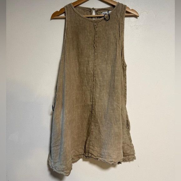 Zara Zara Linen Sleeveless Tunic Top Beige Size XL Size XL / US 12-14 / IT 48-50 - 2 Thumbnail