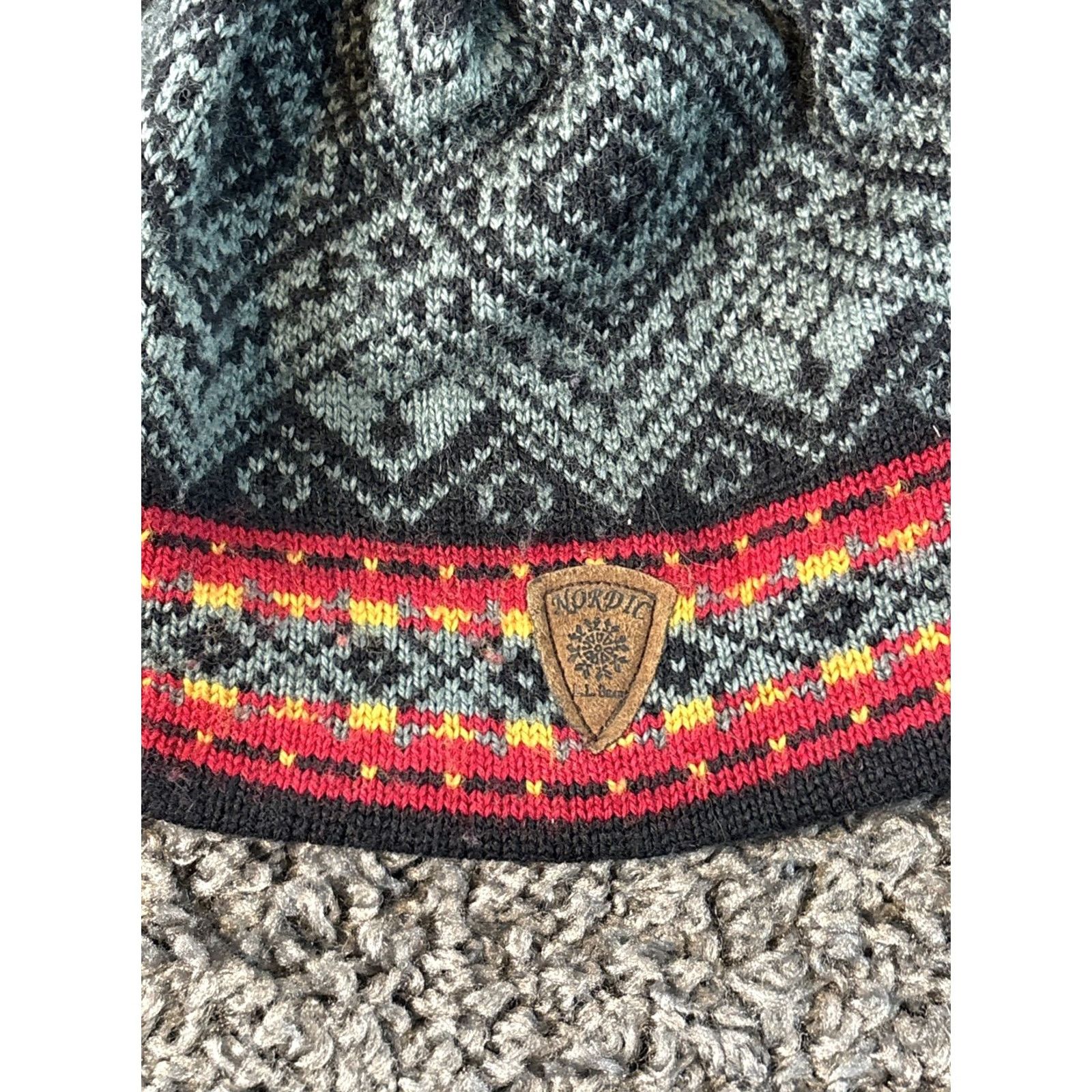 Vintage L.L. Bean Beanie Hat Wool Fleece Lined Tassel Fair Isle Nordic Winter Ski Women One Size Gray Size ONE SIZE - 2 Thumbnail