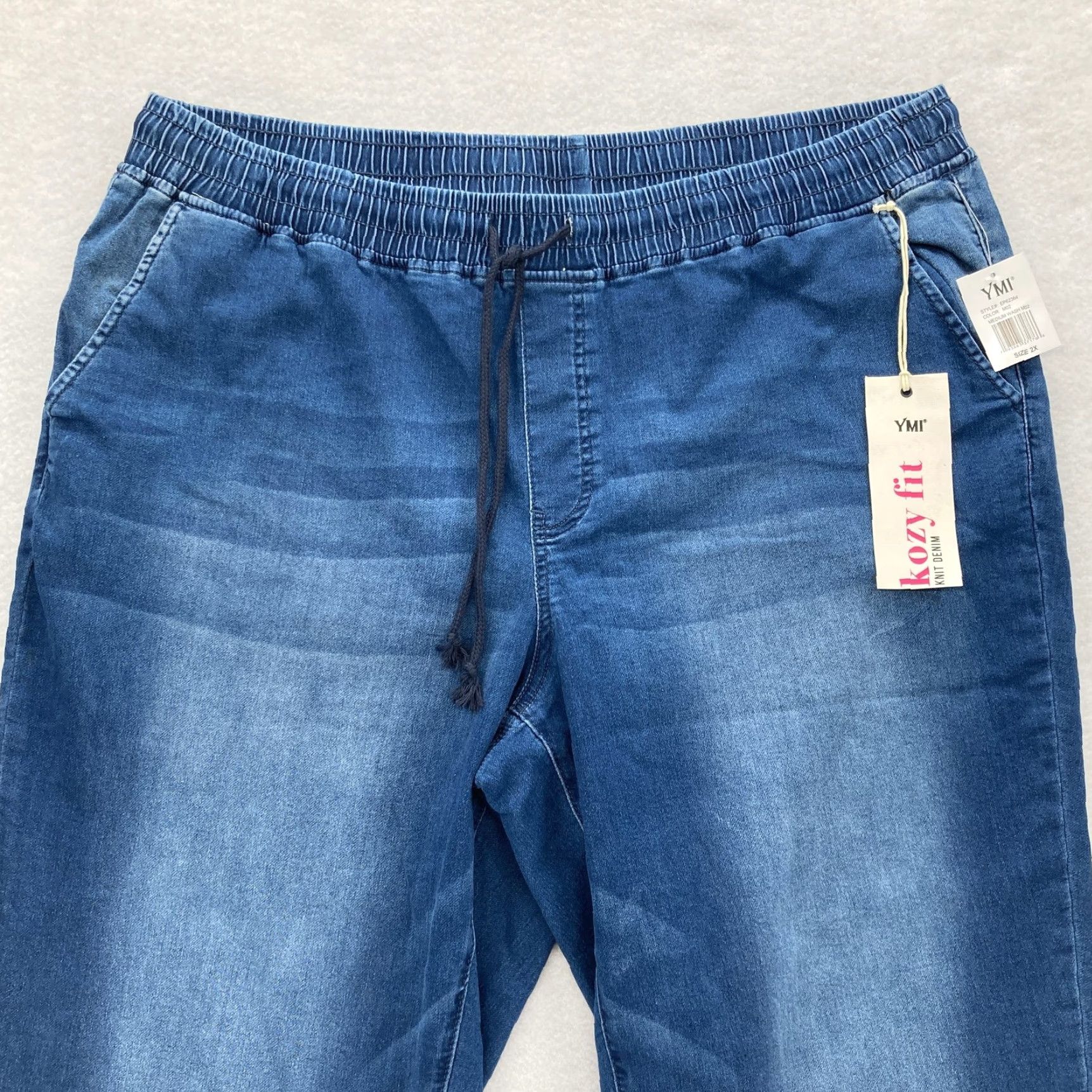 Denime YMI Pants Womens 2X Blue Kozy Fit Knit Denim Jogger Elastic Waist Plus Size NWT Size 40" / US 18 - 2 Thumbnail