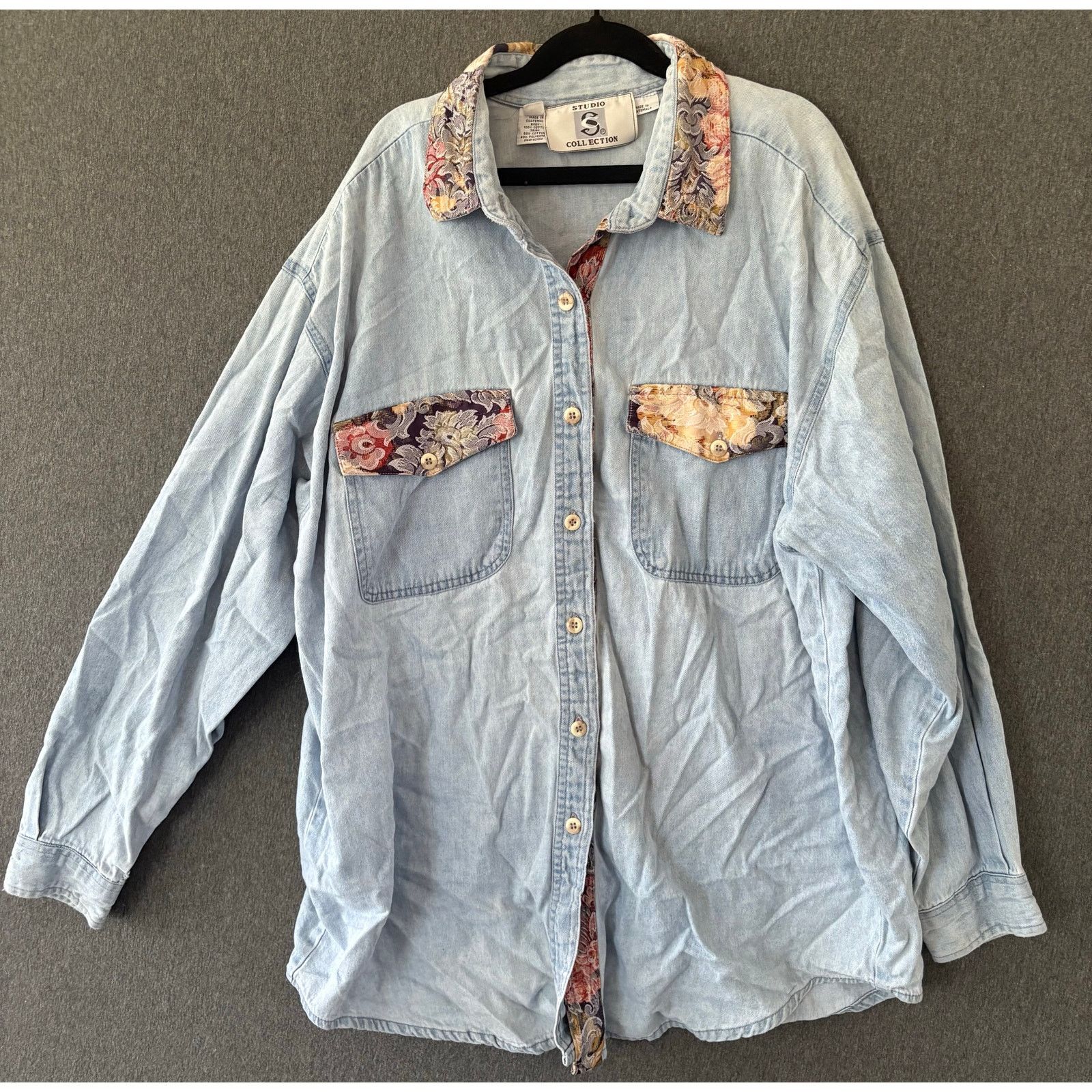 Other Studio Collection | Denim Floral Shacket Jacket | Large Size L / US 10 / IT 46 - 1 Thumbnail