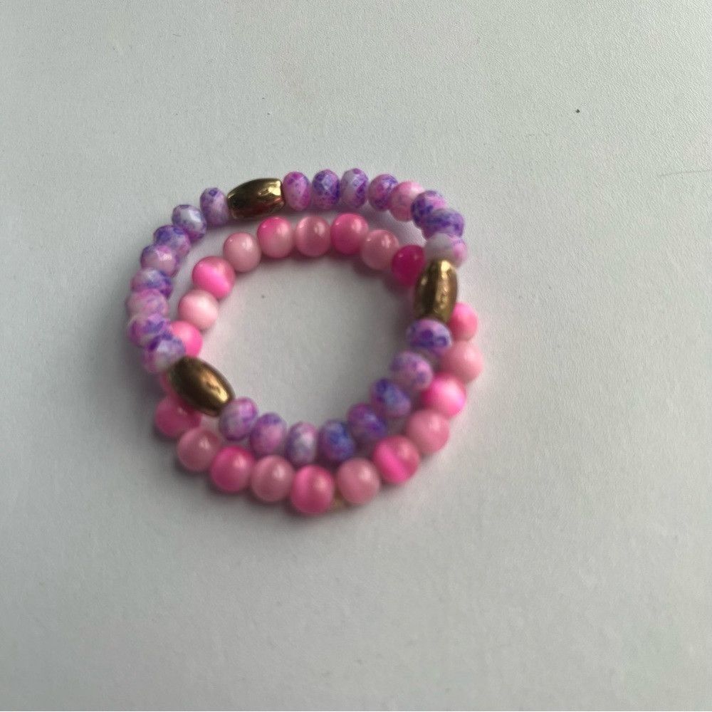 Designer Healing Crystal Tie Dye Glass Beaded Bracelets Pink Purple Size ONE SIZE - 1 Thumbnail