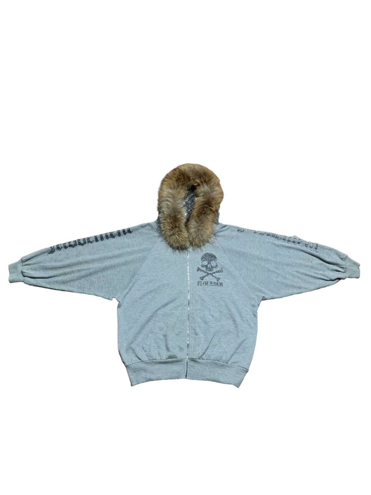 Plein Beaute baggy glitter skull poem fur hoodie oversized