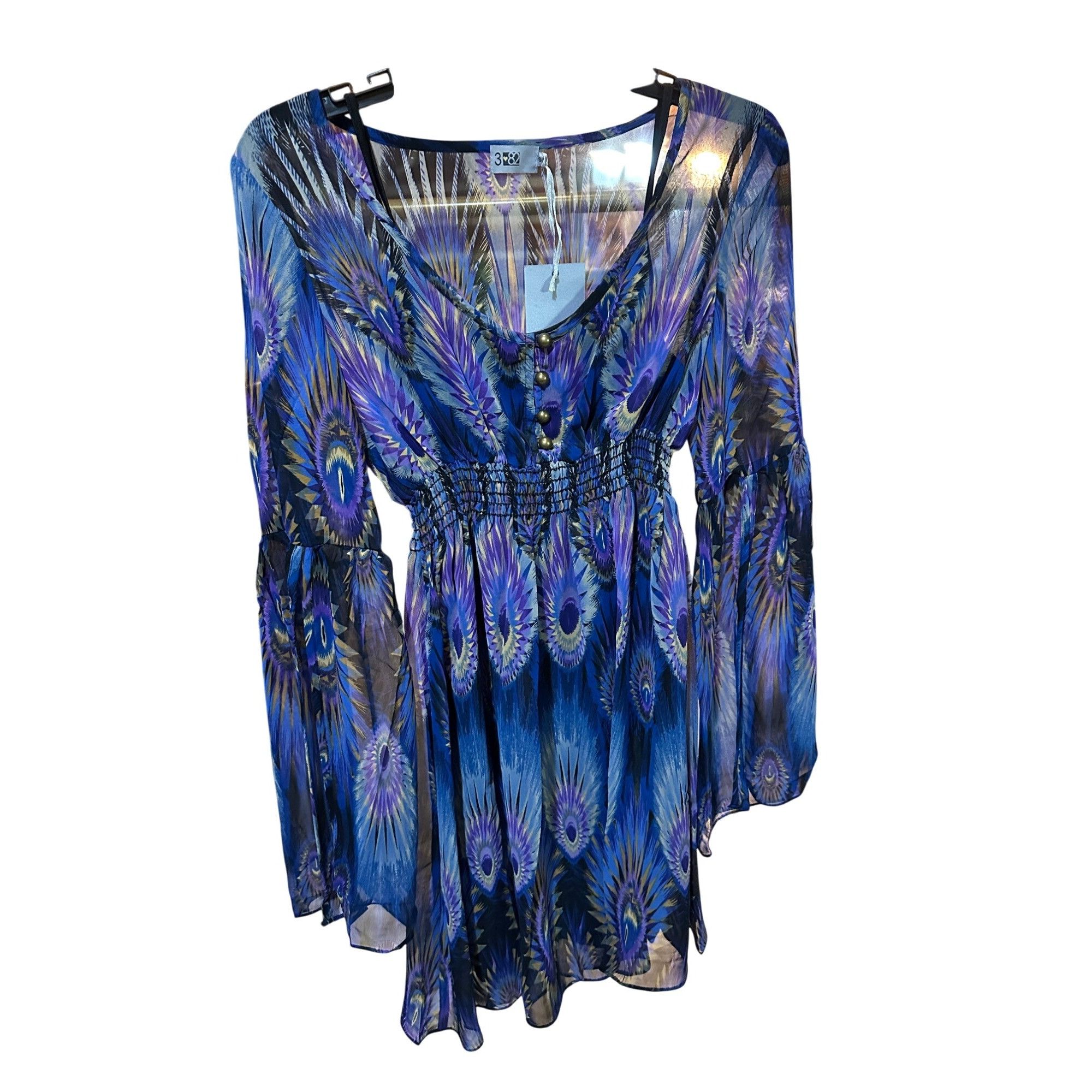 Designer Three Eighty Two Bohemian Peacock Feather Size S Sheer Dress Size S / US 4 / IT 40 - 1 Thumbnail