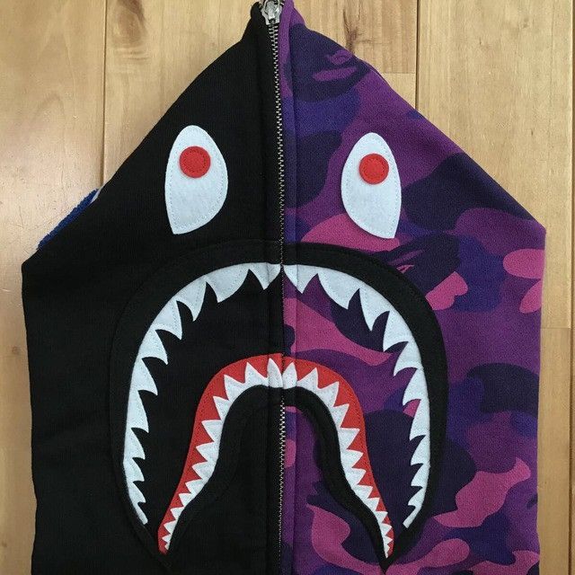 Bape BAPE Black x purple camo shark full zip hoodie a bathing ape Size US XL / EU 56 / 4 - 3 Thumbnail