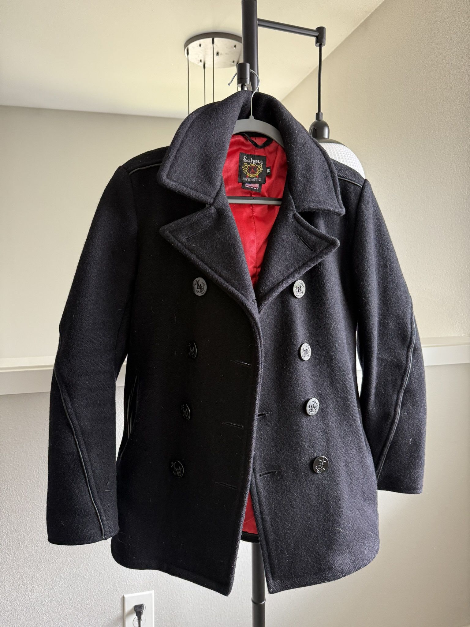 ジャケット・アウター Schott 740C PEACOAT LEATHER size38 Schott Slim Fit Pea Coat