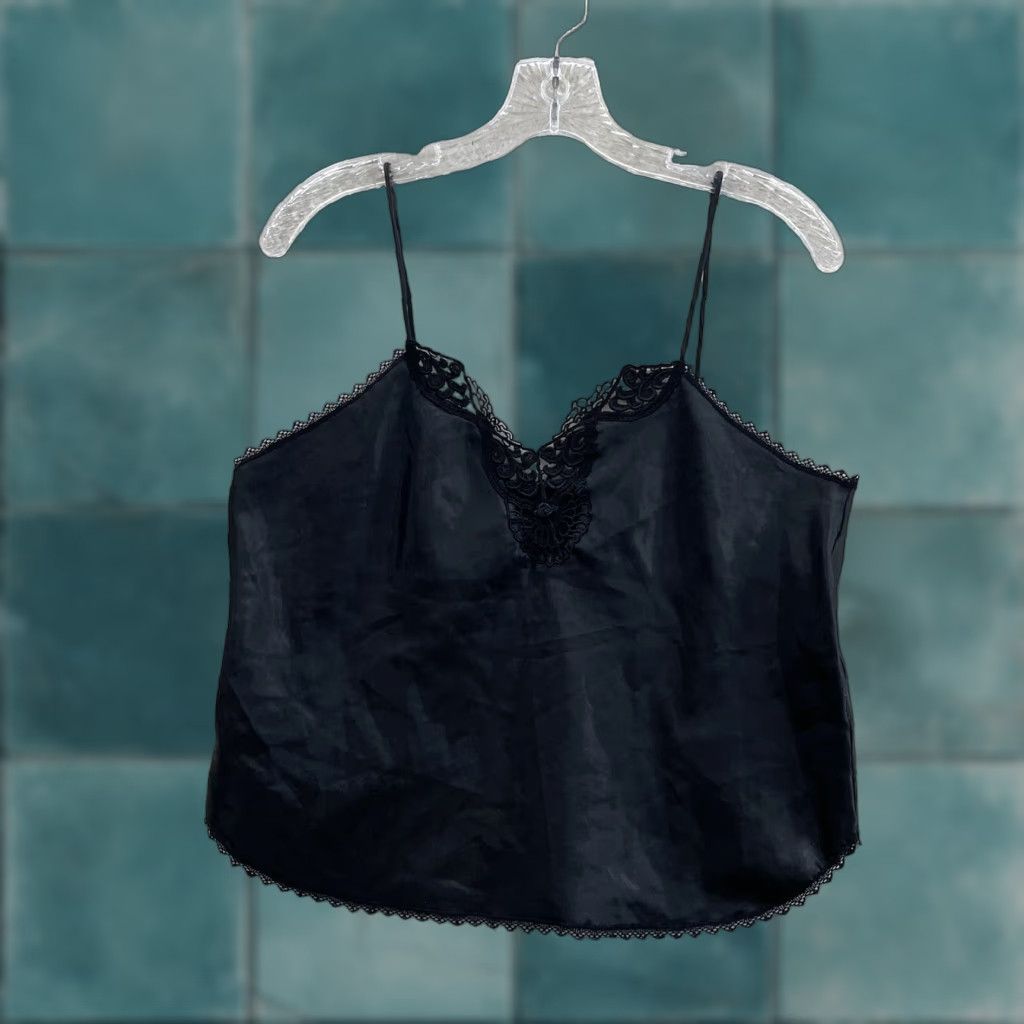 Vintage VINTAGE 90s Camisole Top Satin Black Embroidered Lingerie Tank Women Ladies L Size L / US 10 / IT 46 - 1 Thumbnail