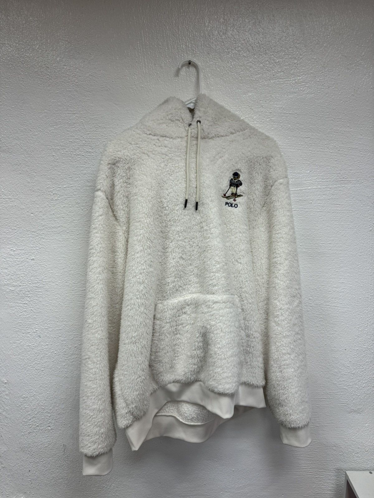 image of Polo Ralph Lauren Olo Bear High Pile Fleece Hoodie Cream Sun Valley Bear in White, Men's (Size XL)