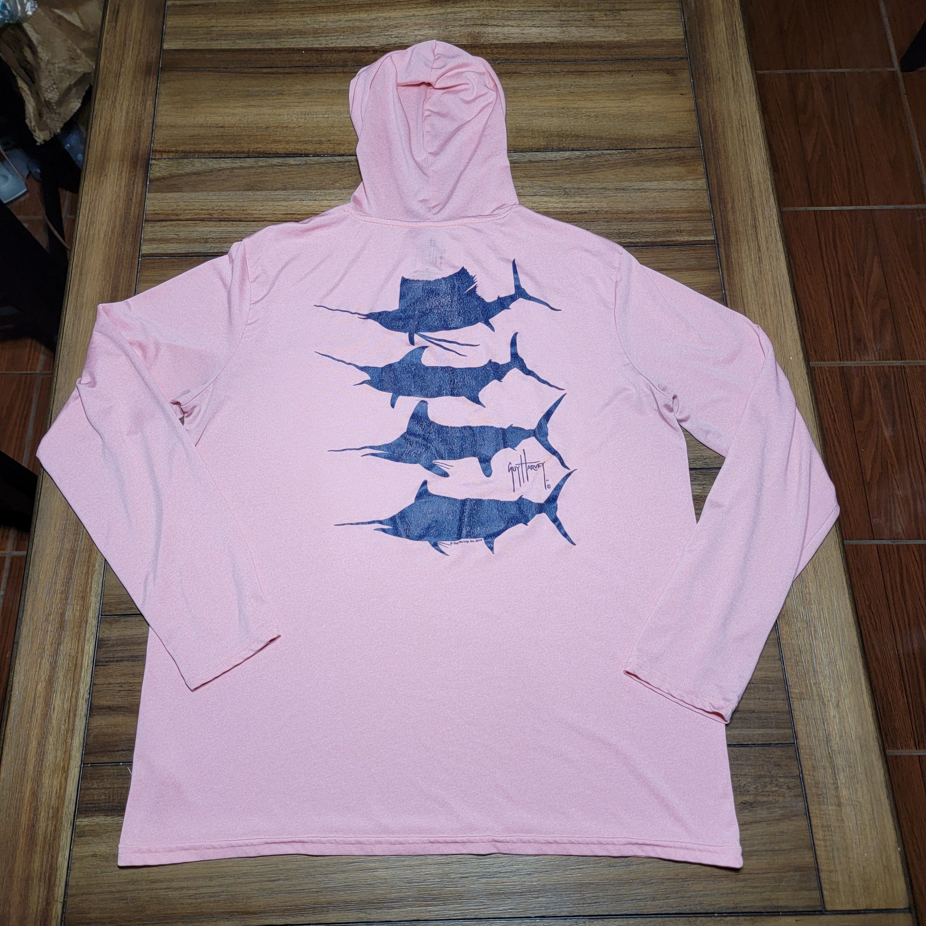 Guy Harvey Guy Harvey LS Pastel Pink Tee w/ Hood & Pocket - Size Large Size L / US 10 / IT 46 - 1 Thumbnail