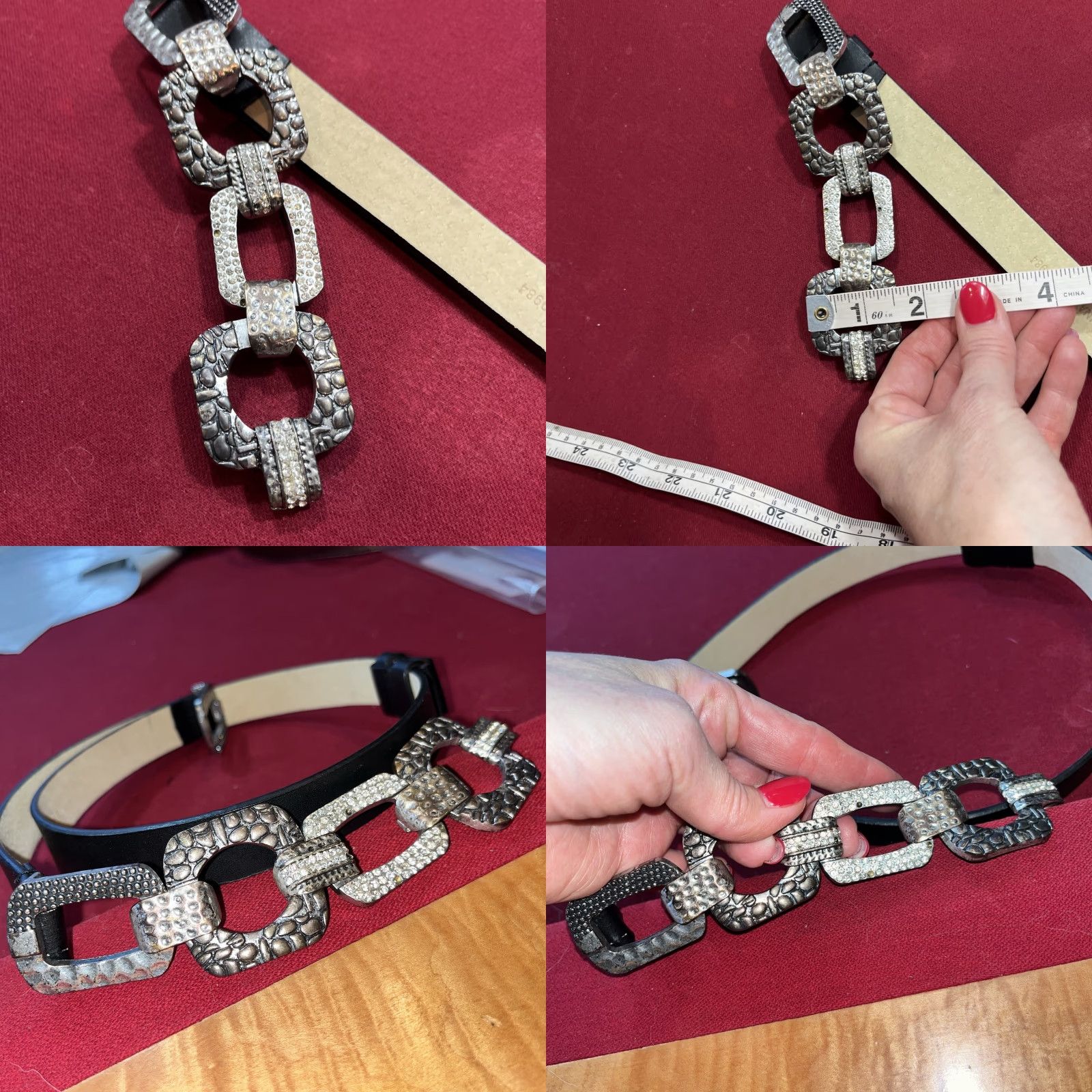 Vintage VINTAGE Chico's SILVER SQUARE Chain BELT Leather 24-37” Adjustable BLACK LEATHER Mens Women Girls Boys Size ONE SIZE - 10 Thumbnail