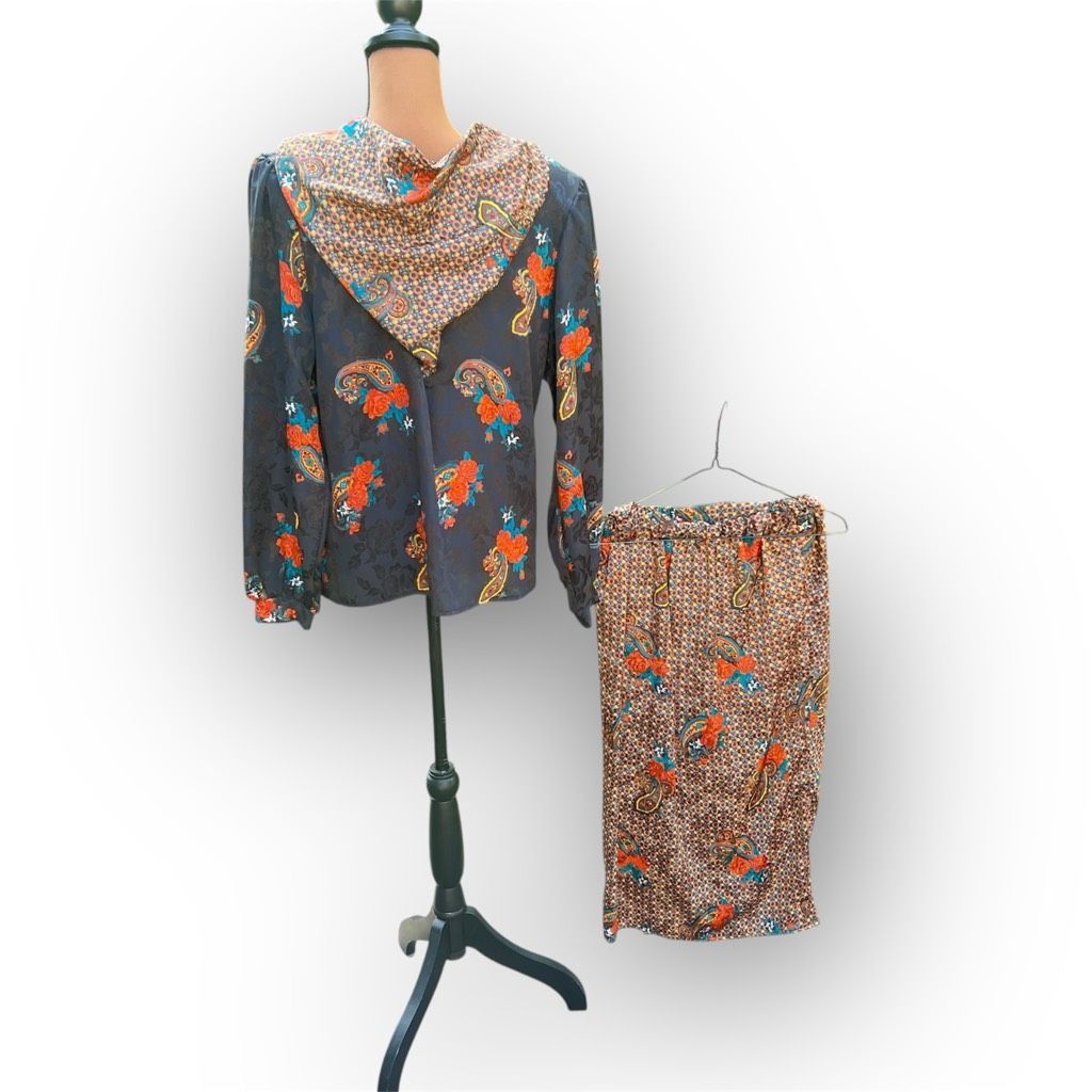 Vintage Vintage Set Jacket Blouse & Matching Skirt Paisley Floral Ou Size XL / US 12-14 / IT 48-50 - 2 Thumbnail